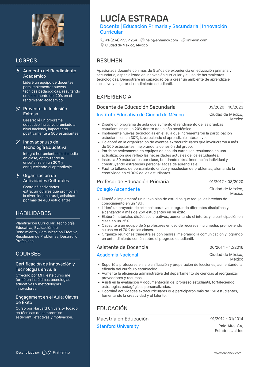Ejemplo de CV de docente