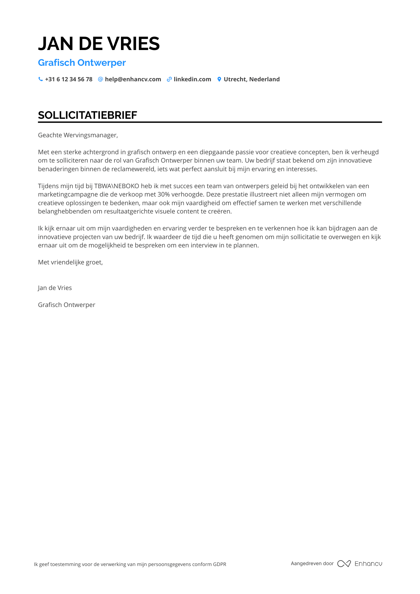 Sollicitatiebrief voor Grafisch Ontwerper in Reclame