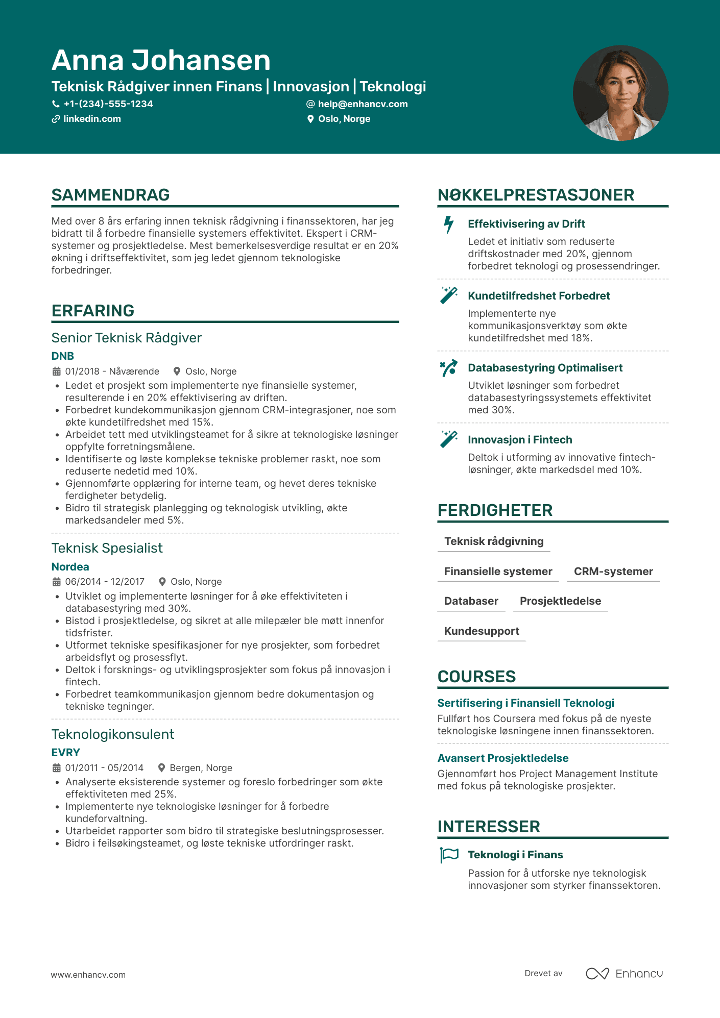 CV for Teknisk rådgiver i finanssektoren