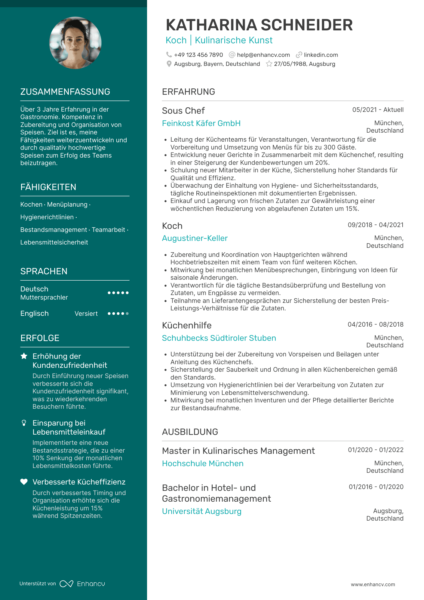 Lebenslauf als Einstiegslevel Koch