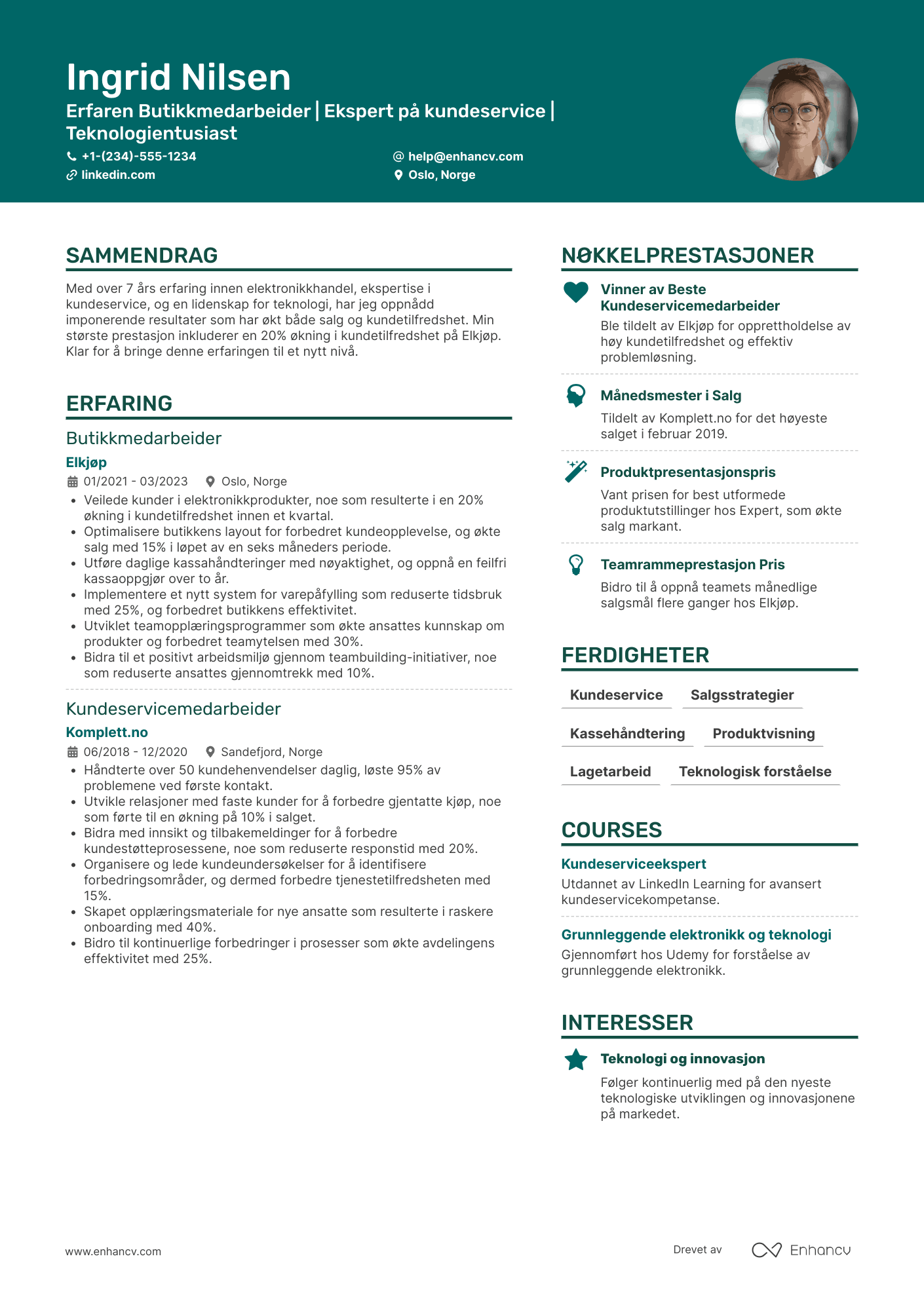 CV for Butikkmedarbeider elektronikk