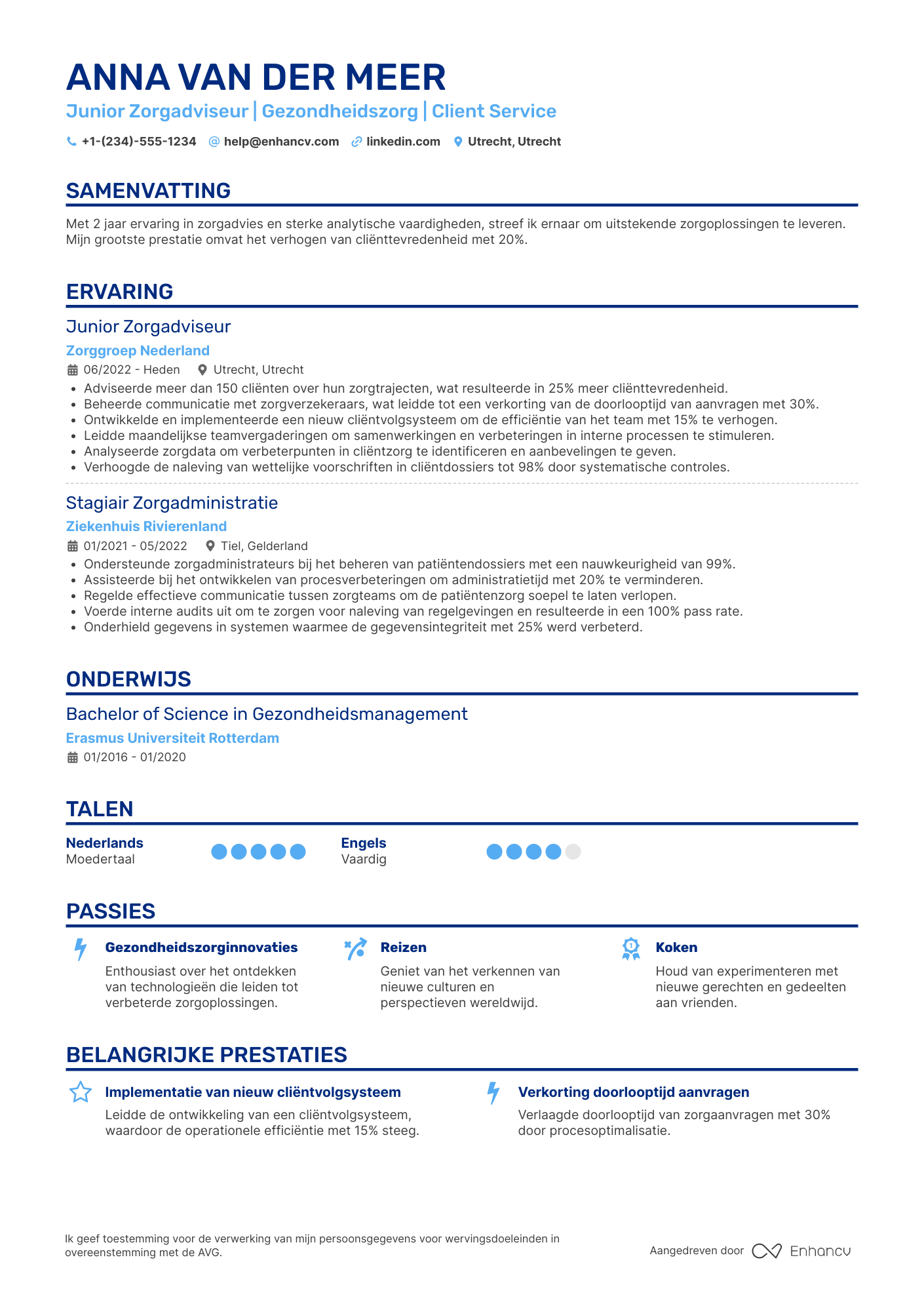 CV voor Junior Zorgadviseur