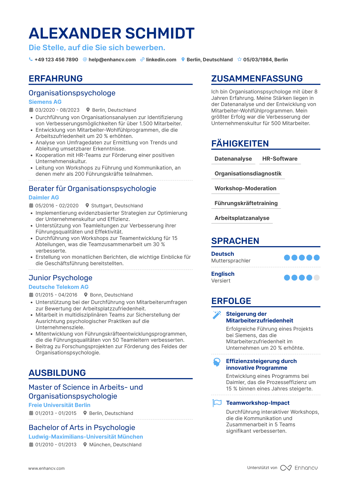 Lebenslauf als Organisationspsychologe