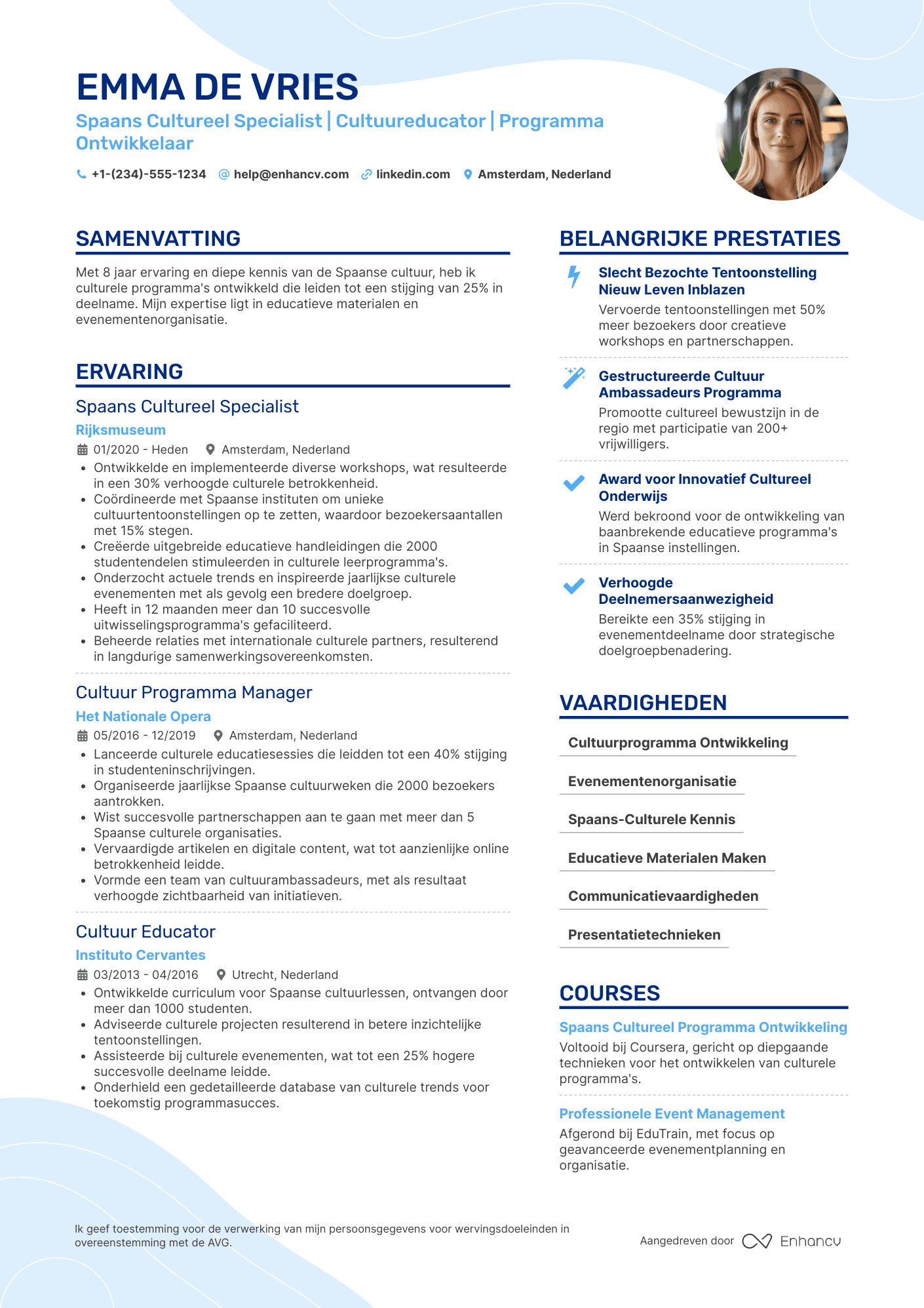 CV voor Spaans Cultureel Specialist
