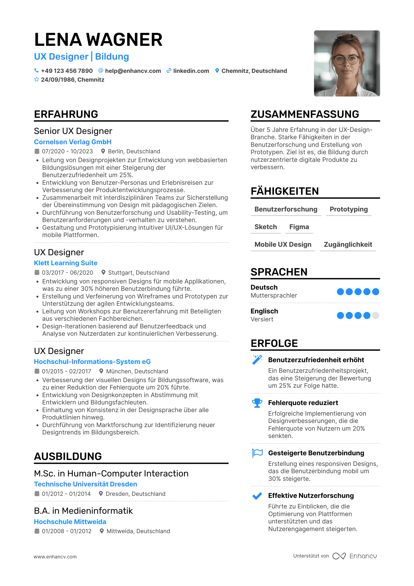 Lebenslauf in UX Designer für Bildung