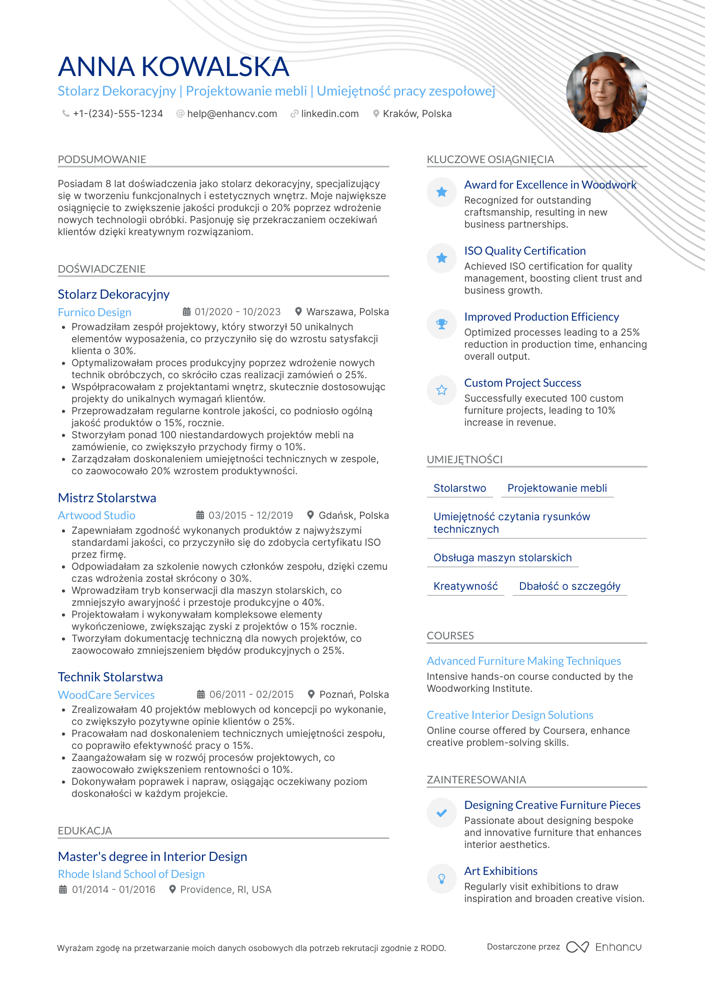 CV dla Stolarz Dekoracyjny