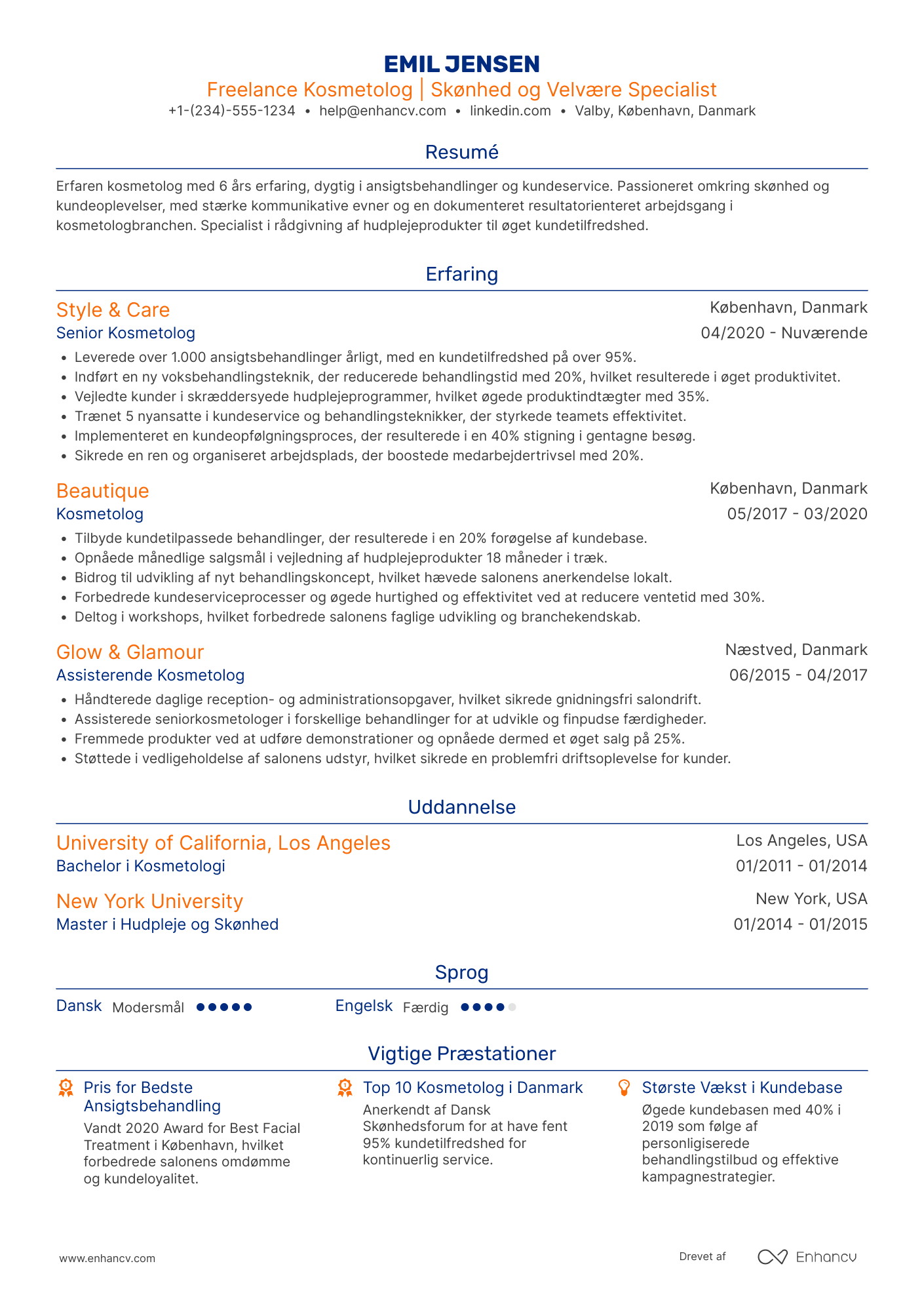 CV til Freelance kosmetolog