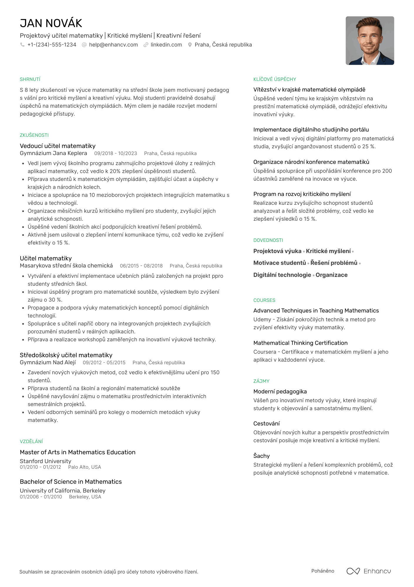 Životopis pro Projektový učitel matematiky