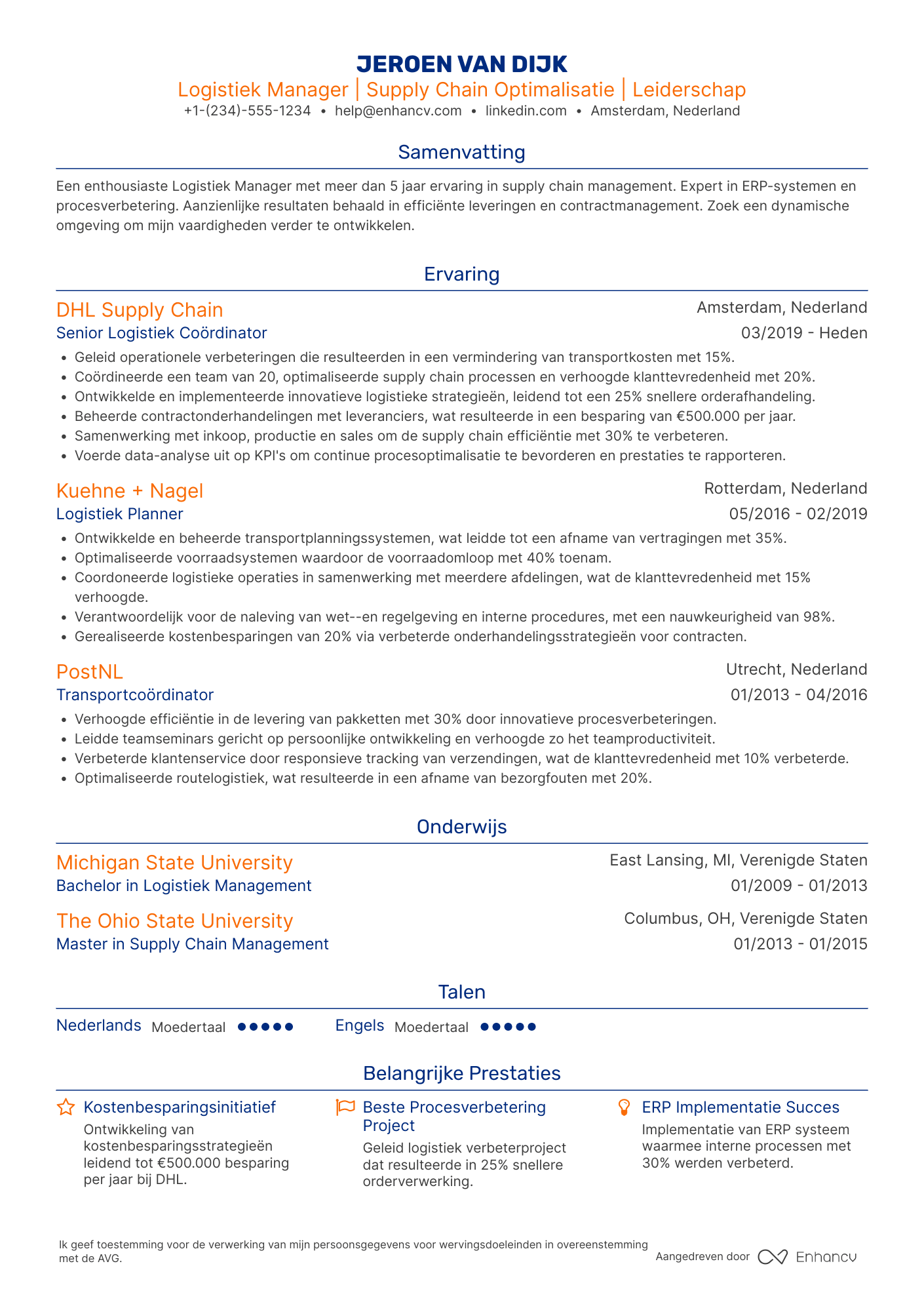 CV voor Logistics Manager