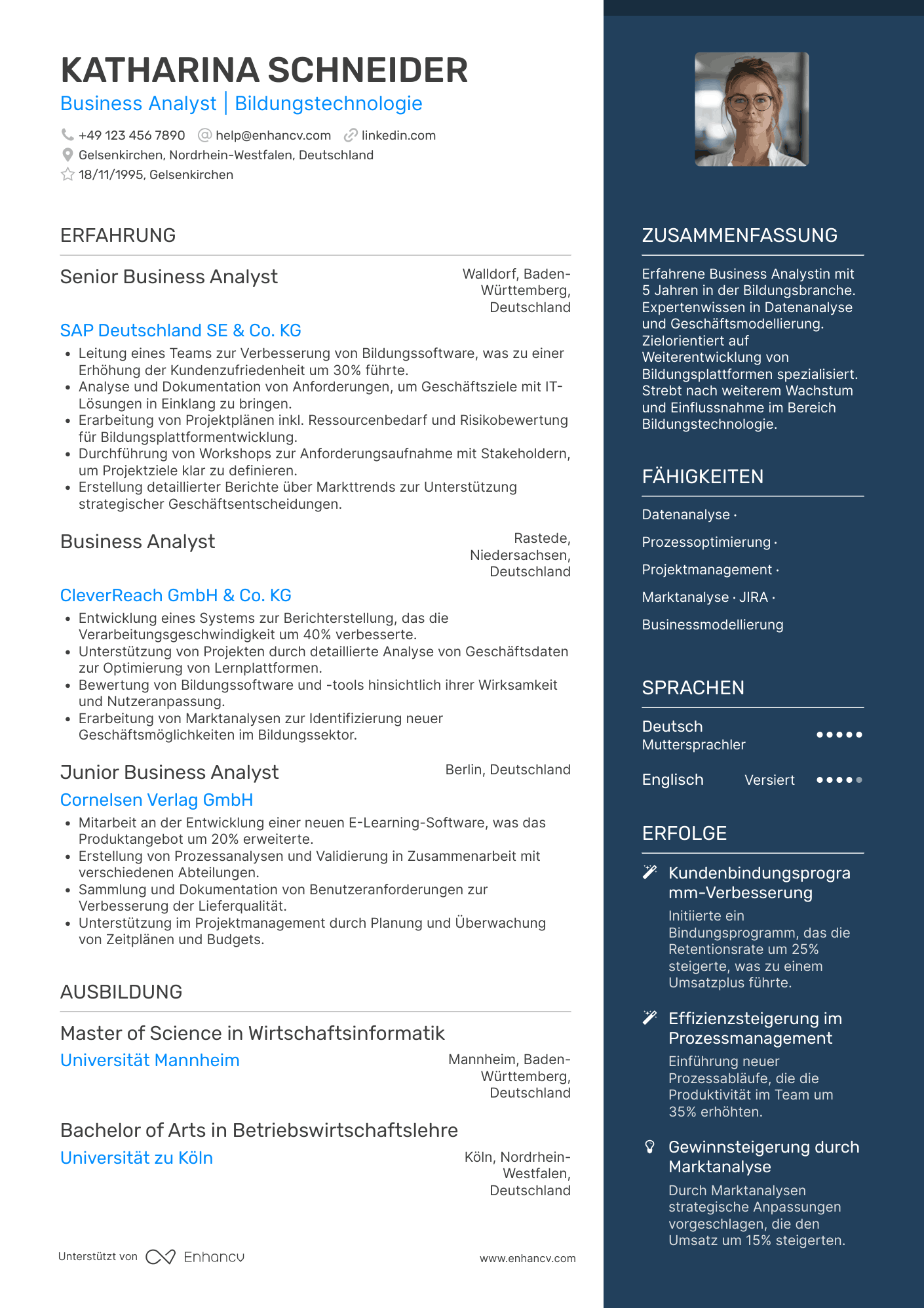 Lebenslauf in Business Analyst für Bildung