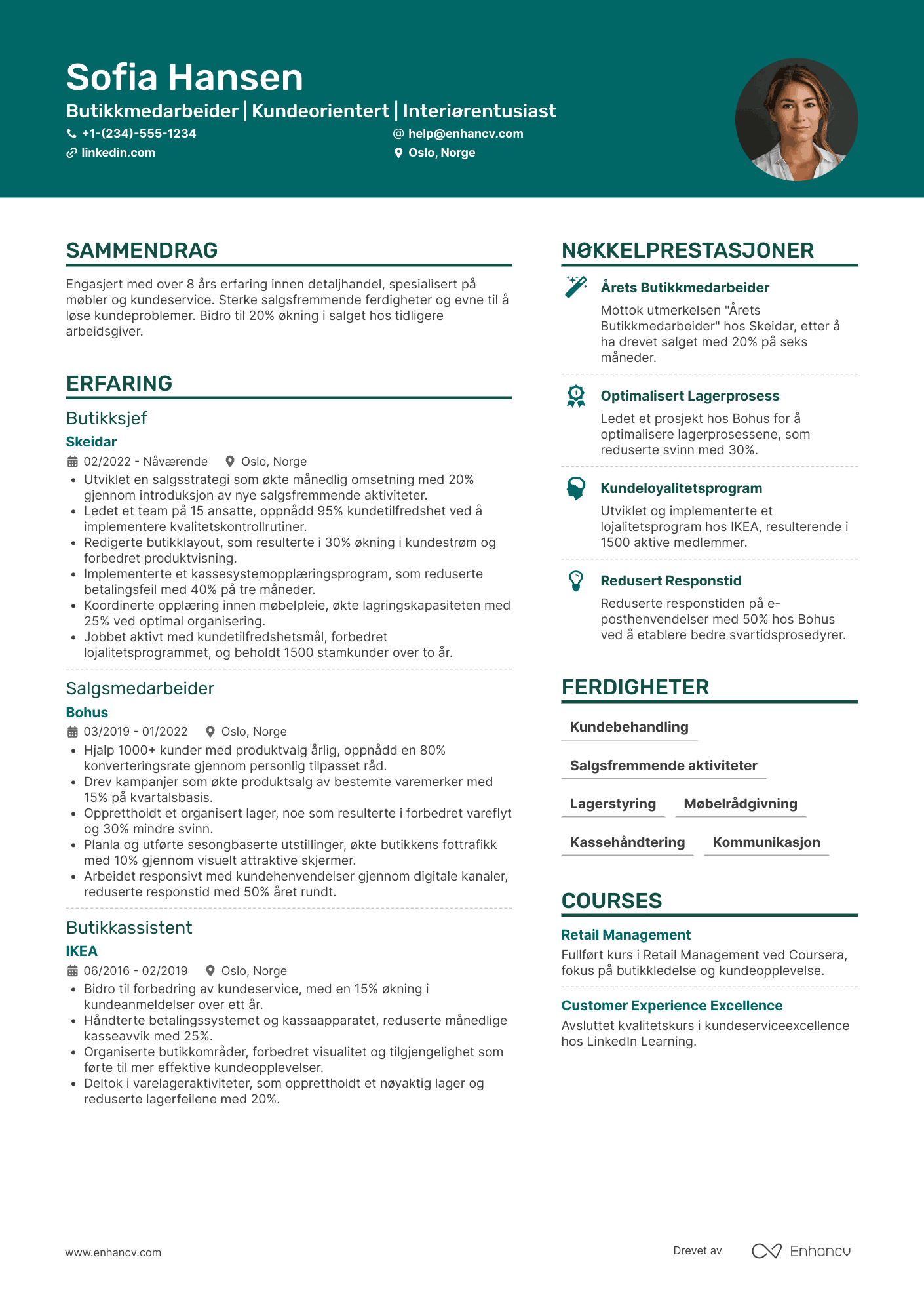 CV for Butikkmedarbeider møbler