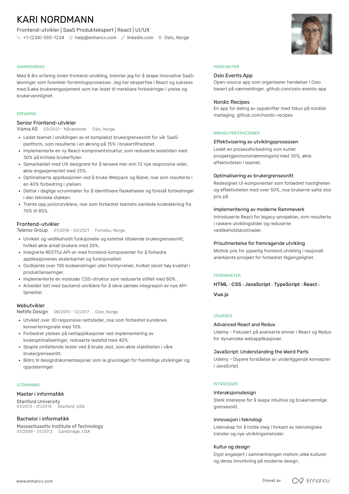 CV for Frontend‑utvikler for SaaS produkter