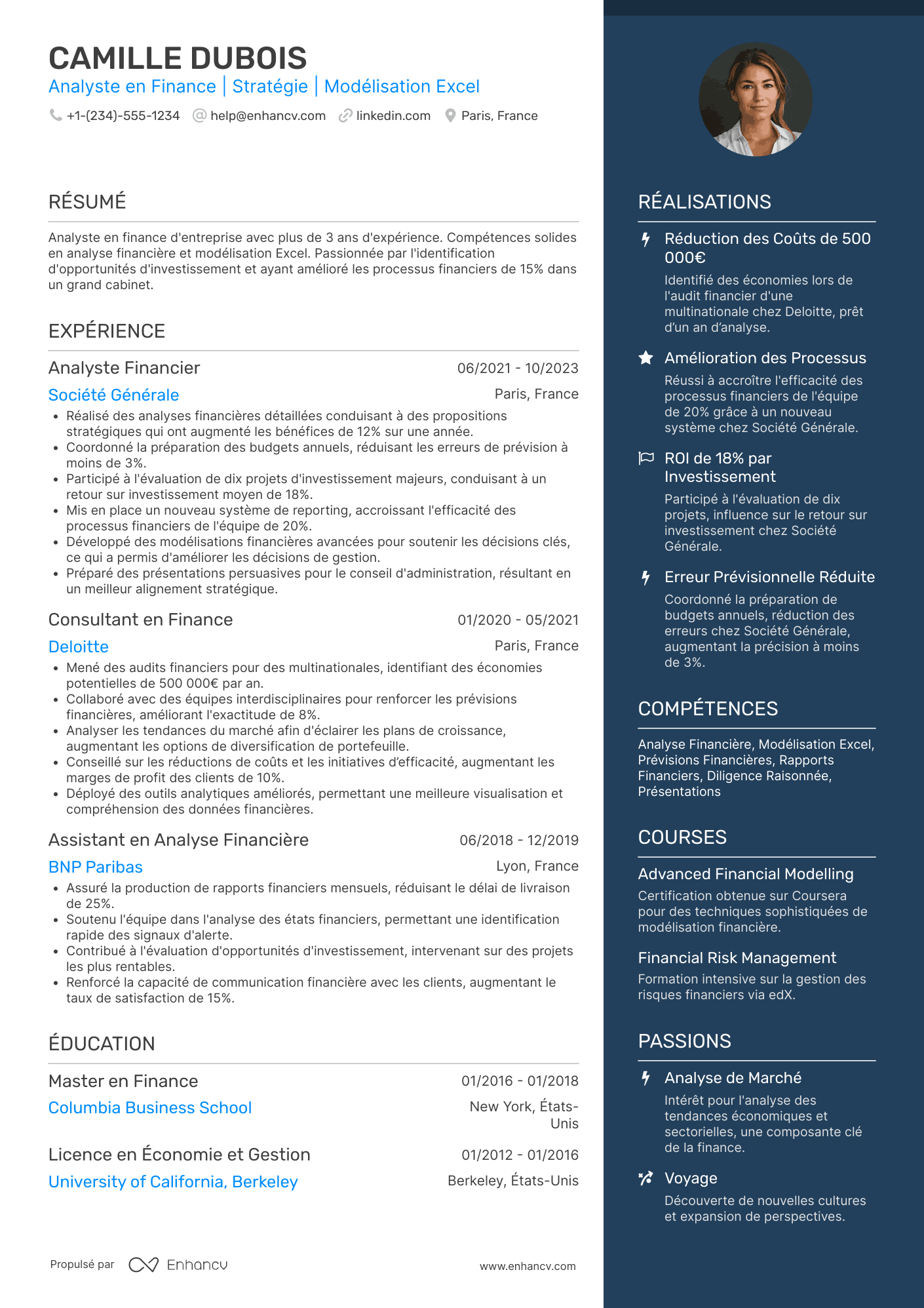 CV pour la finance d'entreprise