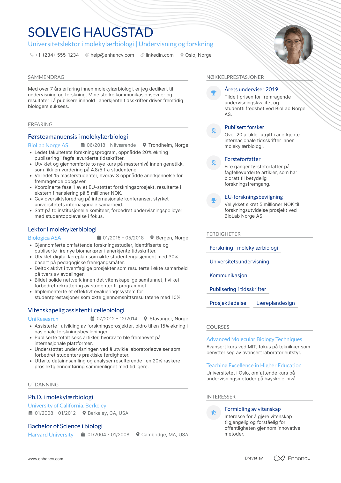 CV for Universitetslektor i molekylærbiologi