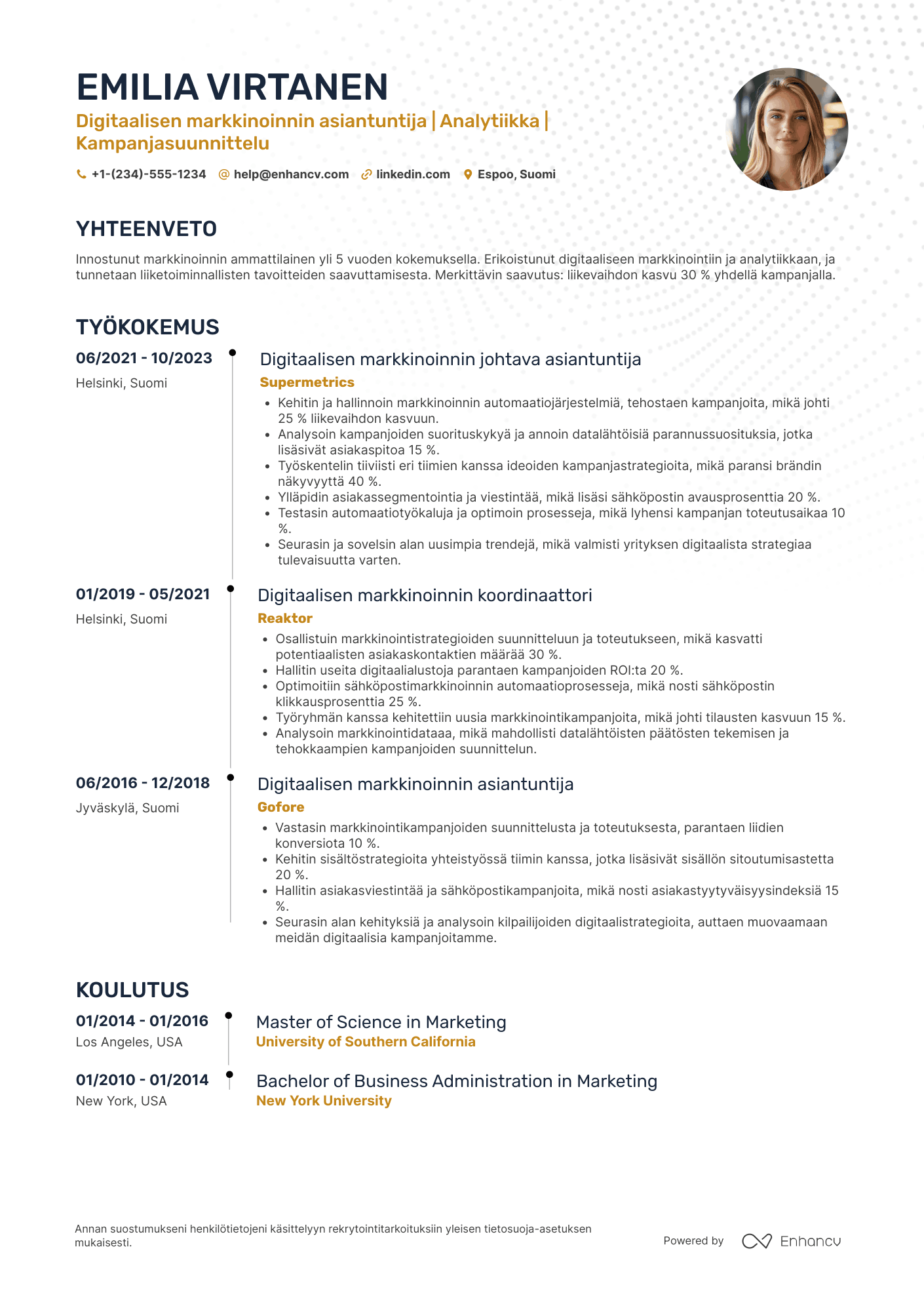 Ansioluettelo Digitaalisen markkinoinnin automaatiokoordinaattori