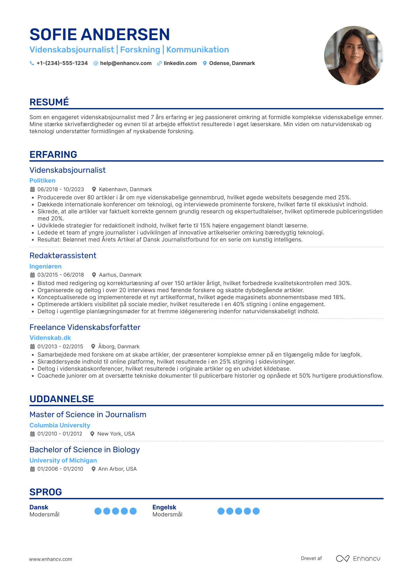 CV til Videnskabsjournalist
