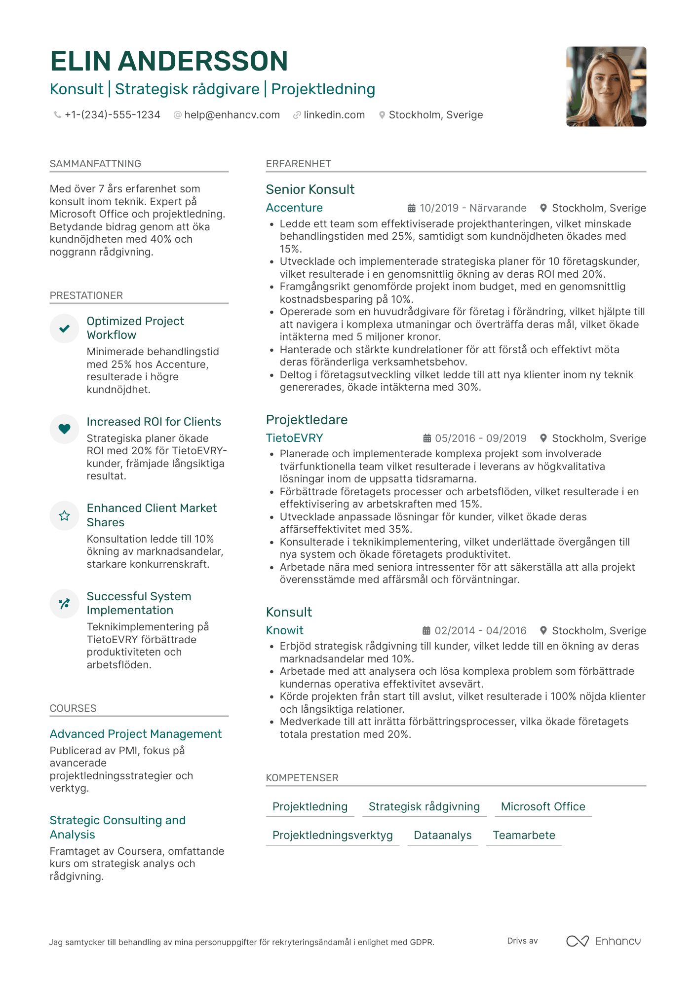 CV för Konsult med avancerad erfarenhet
