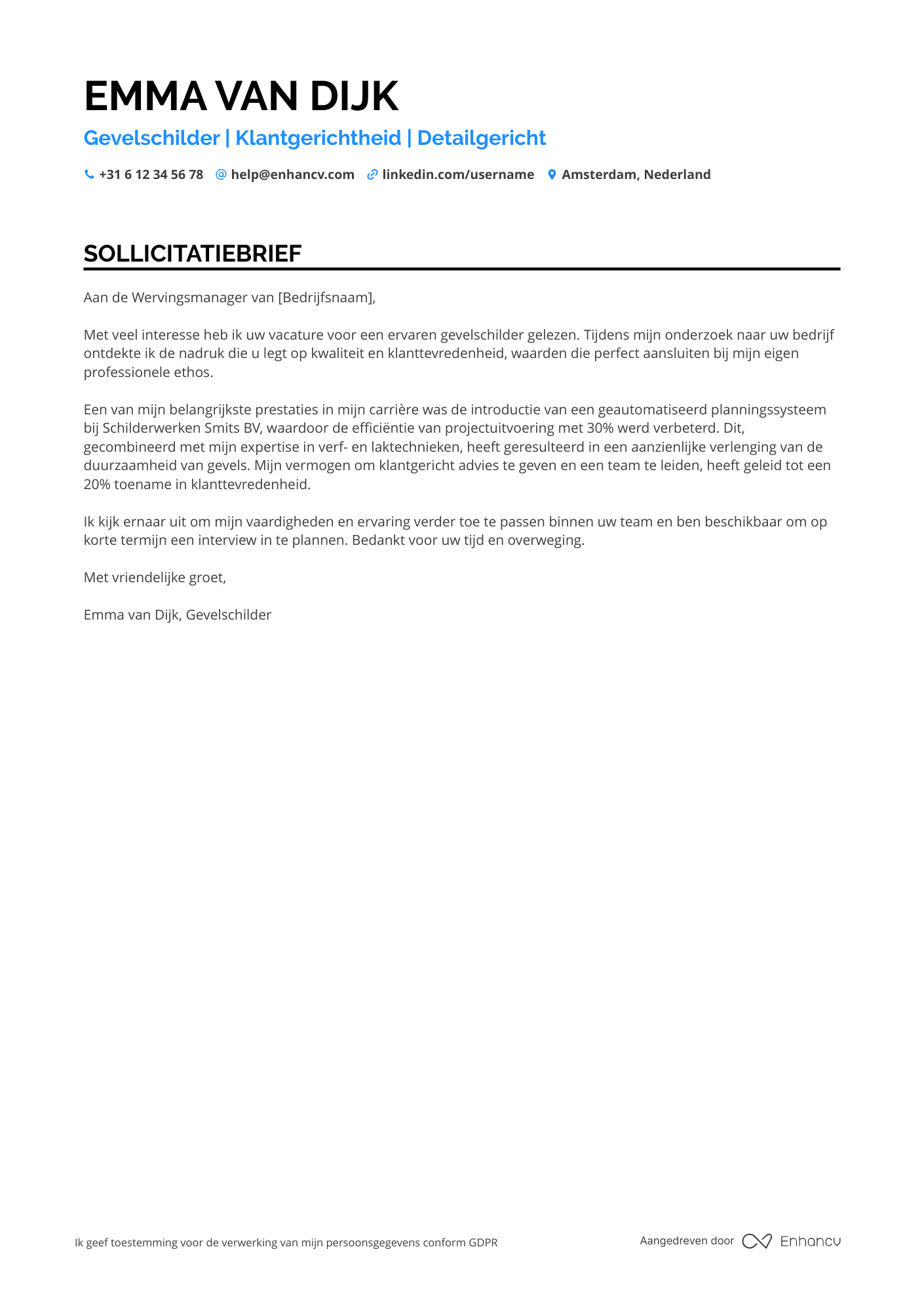 Sollicitatiebrief voor Gevelschilder