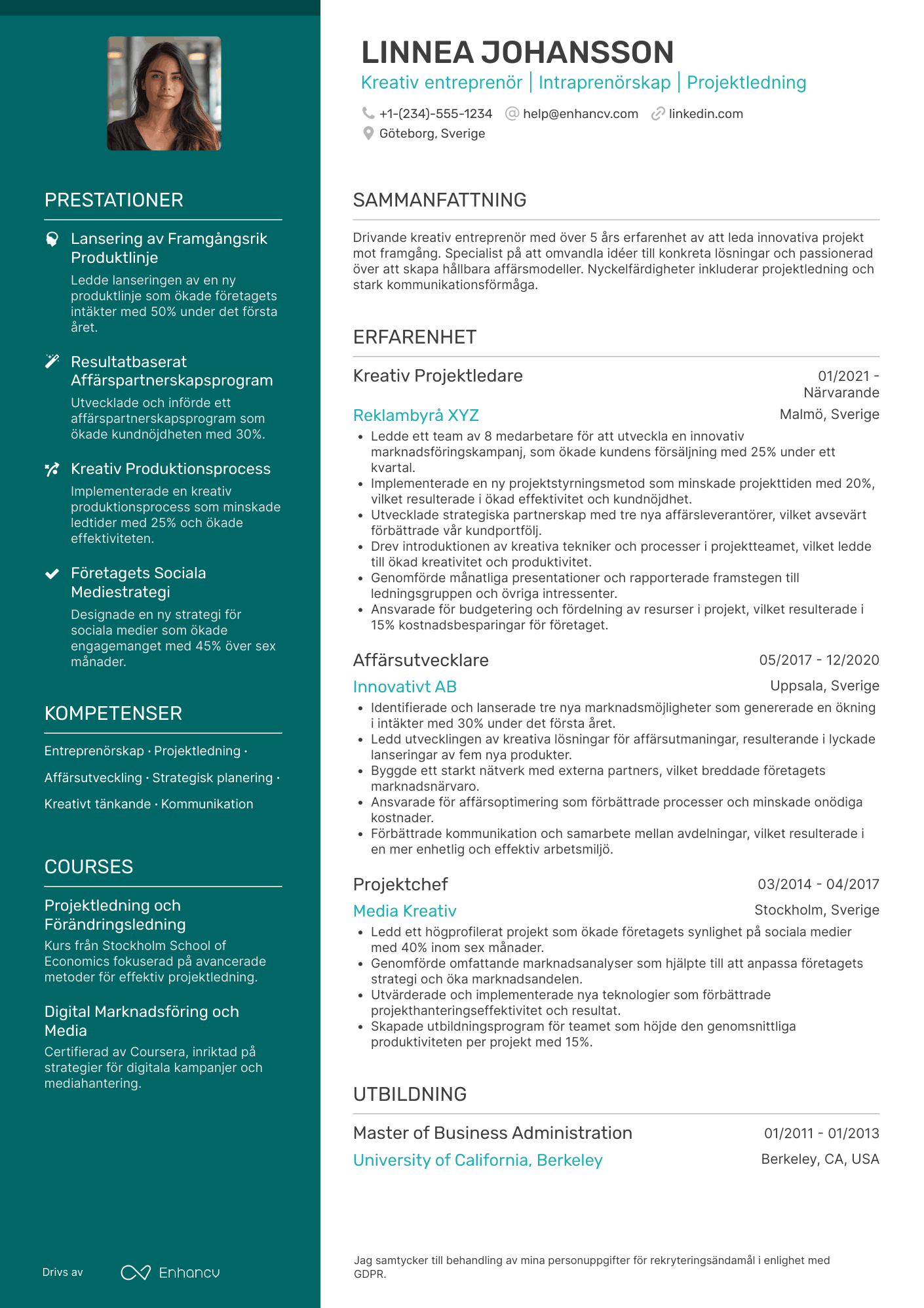 CV för Kreativ entreprenör