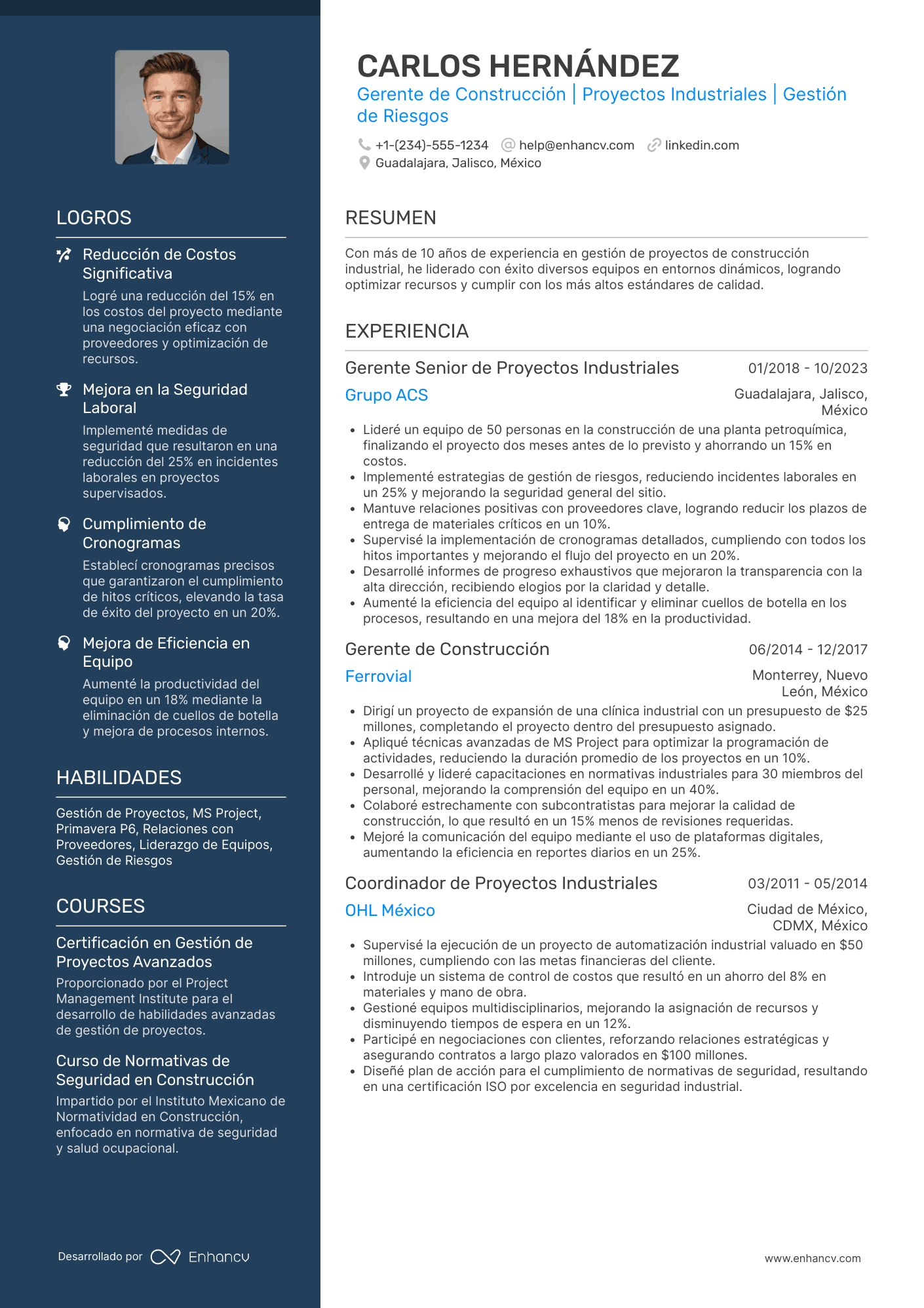 CV gerente de construcción industrial