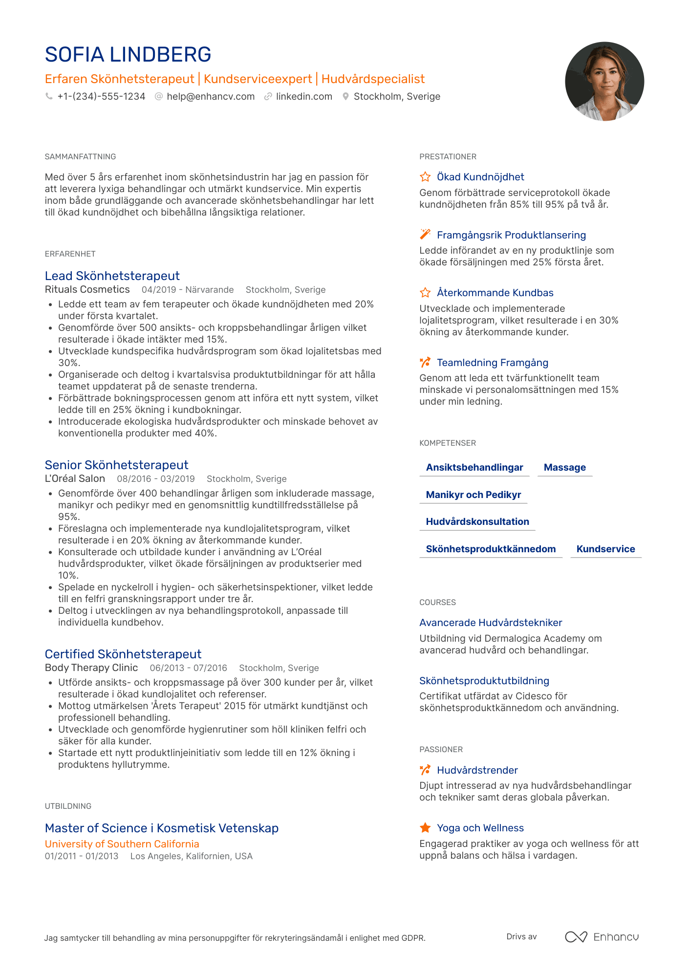 CV för Erfaren Skönhetsterapeut