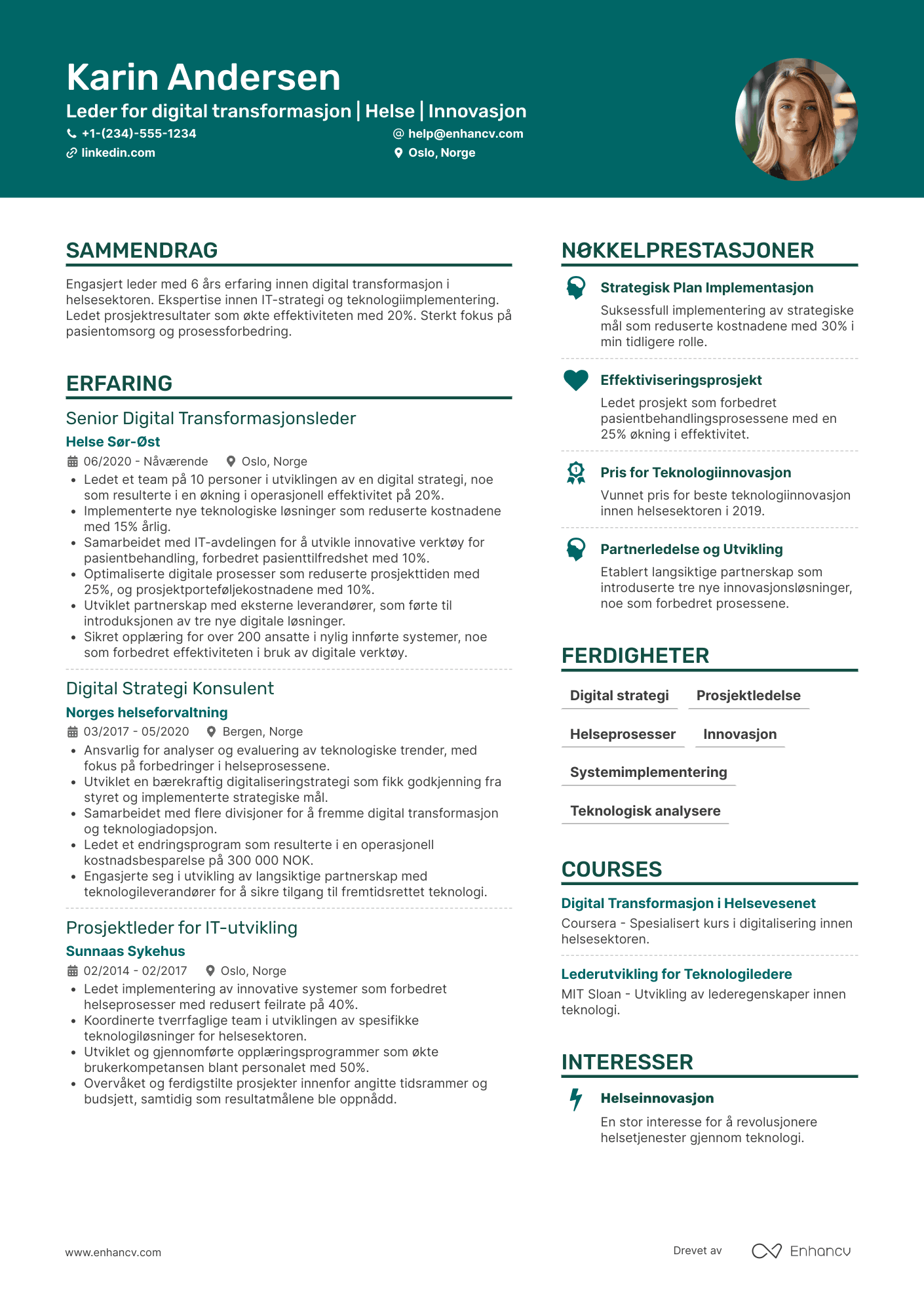 CV for Leder for digital transformasjon i helsesektoren