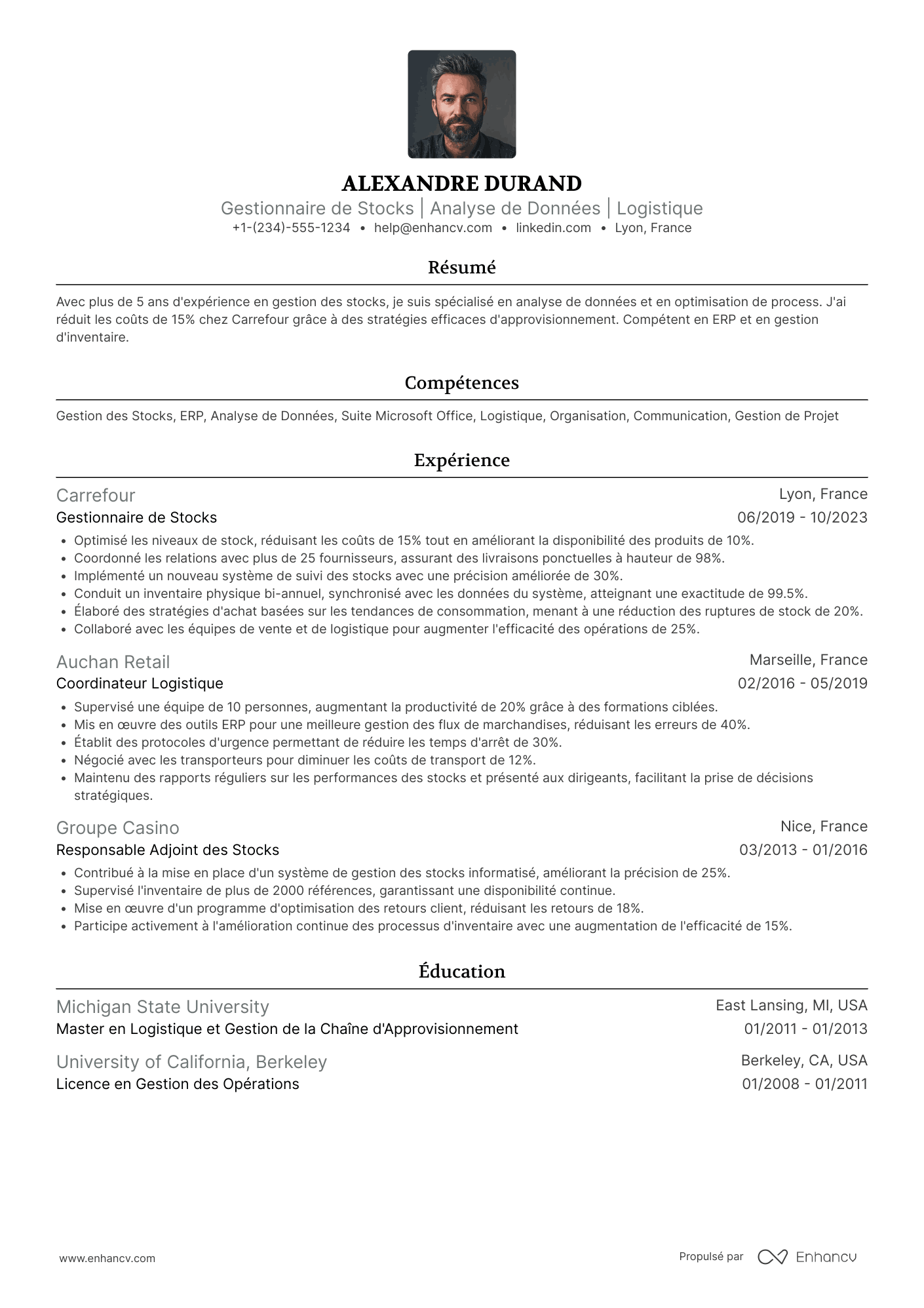 Exemple de CV de gestionnaire de stocks