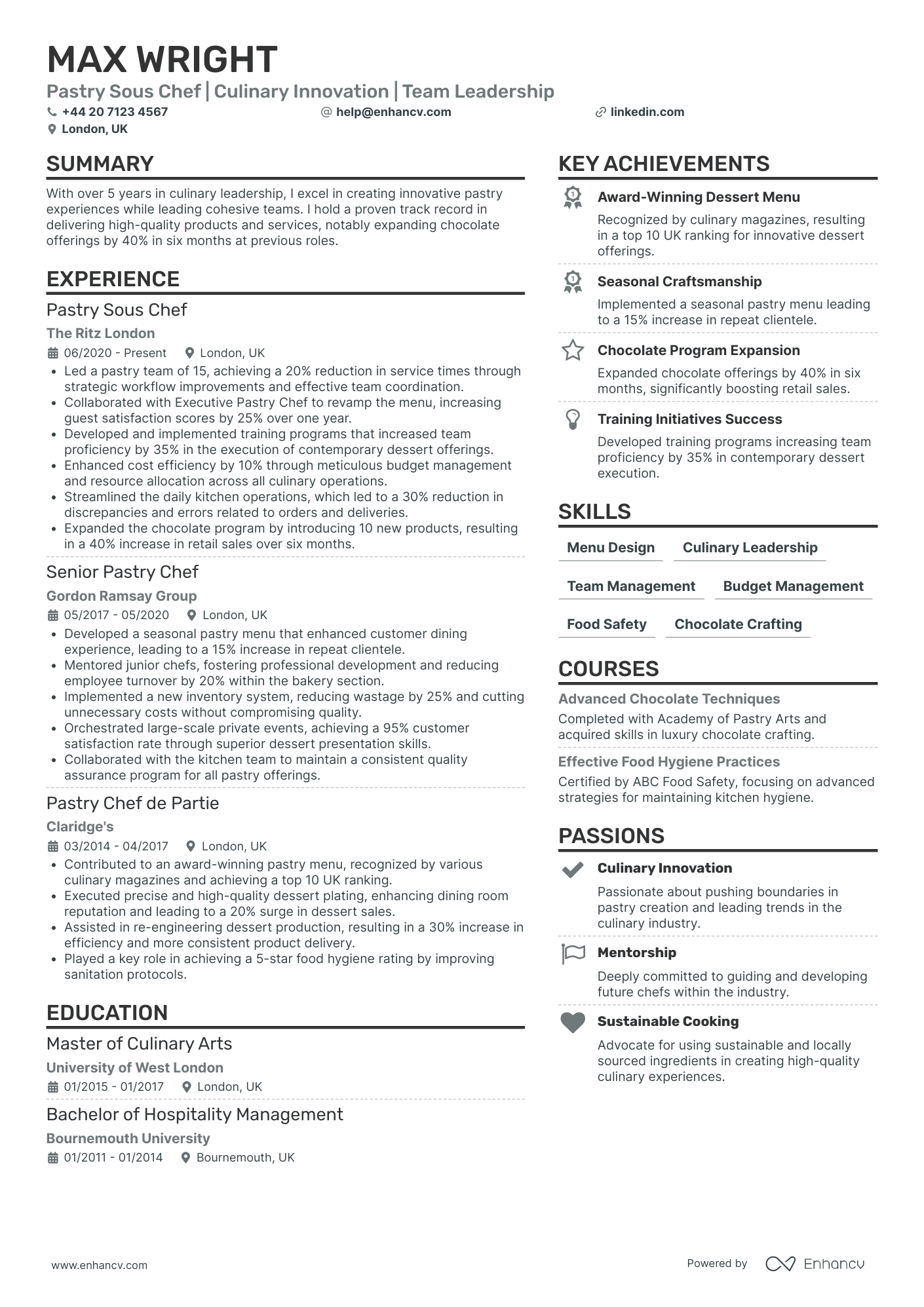 Pastry Chef Instructor CV Examples