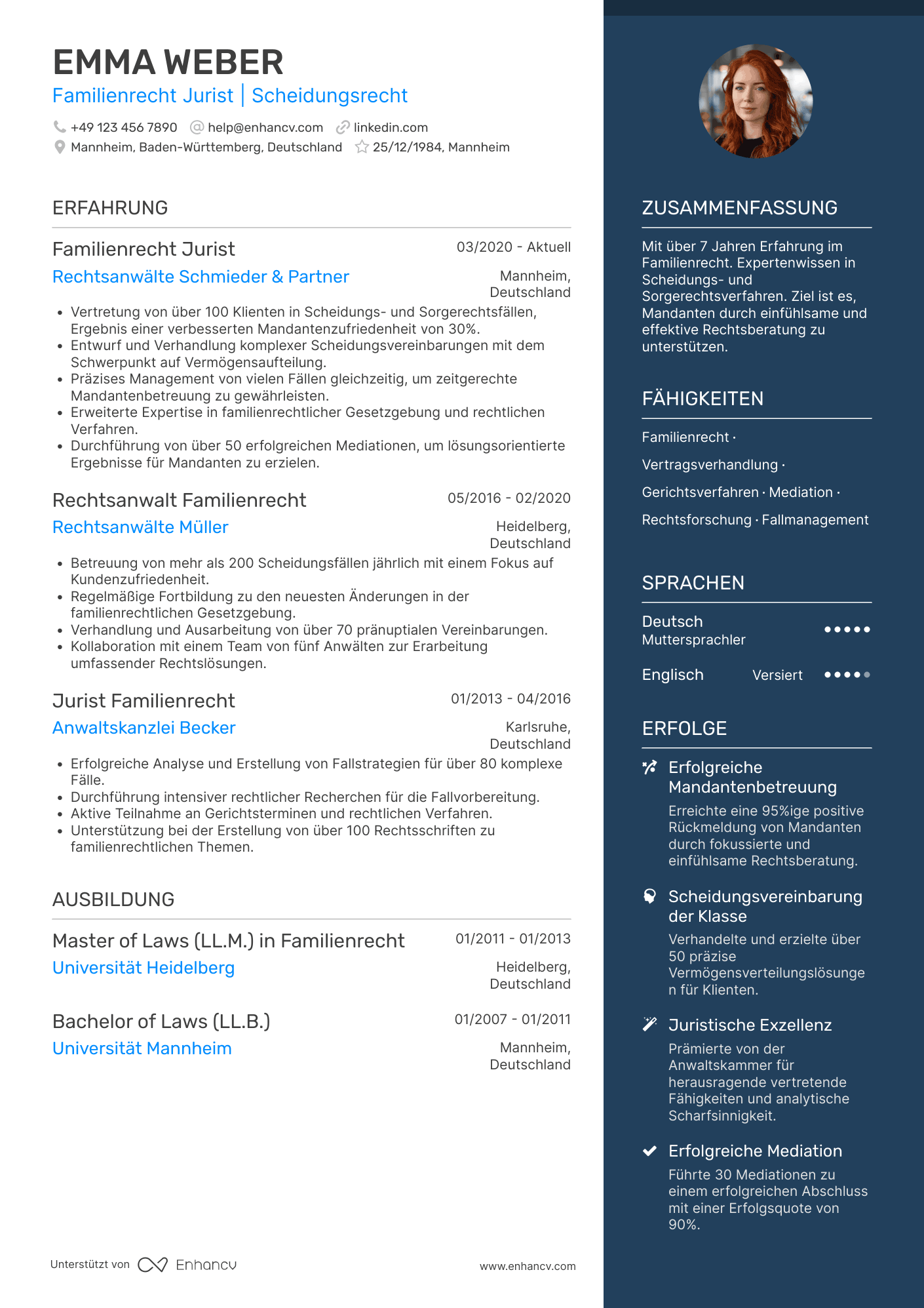 Lebenslauf als Familienrecht Jurist