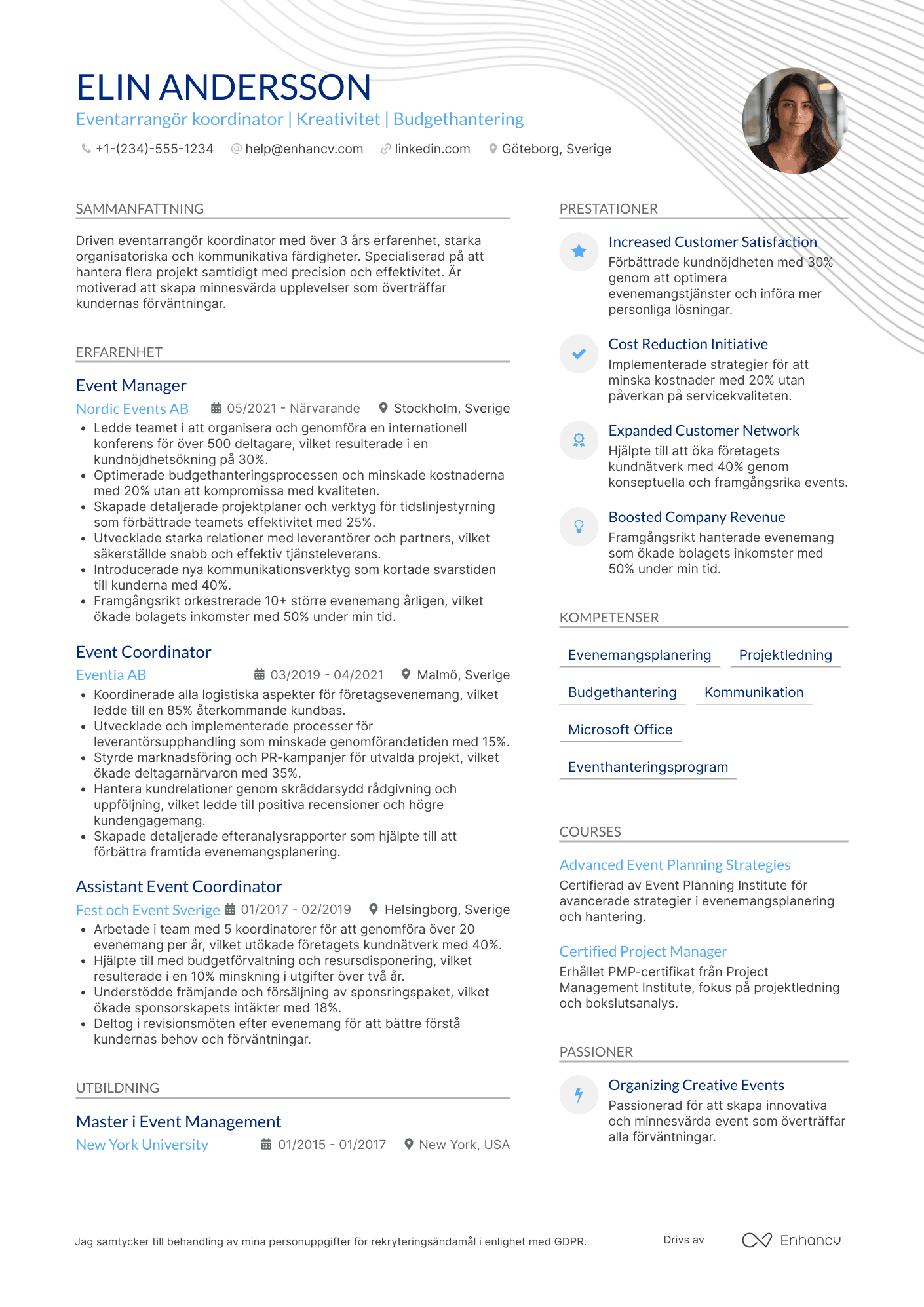 CV för Eventarrangör koordinator