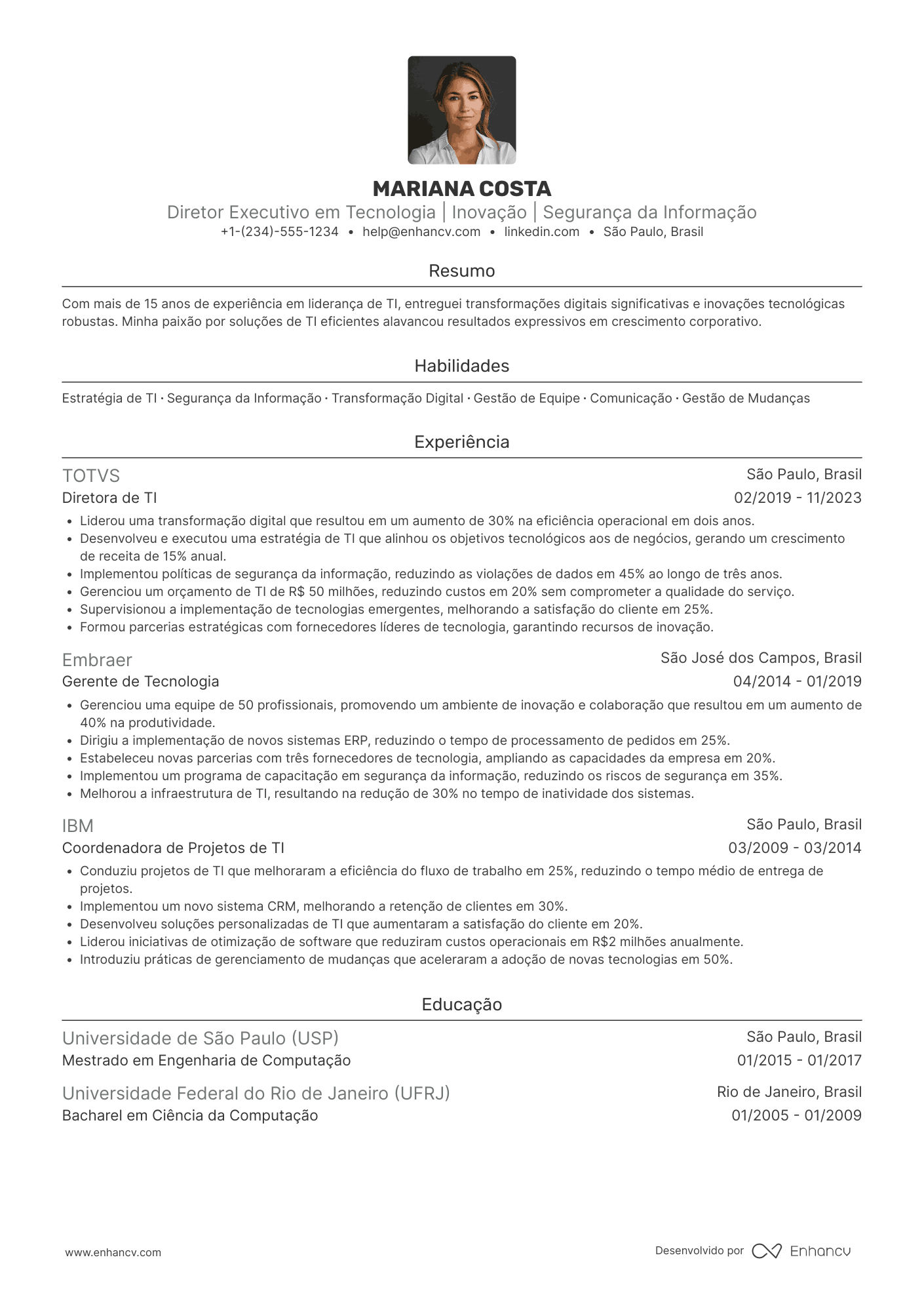 Currículo diretor executivo em tecnologia