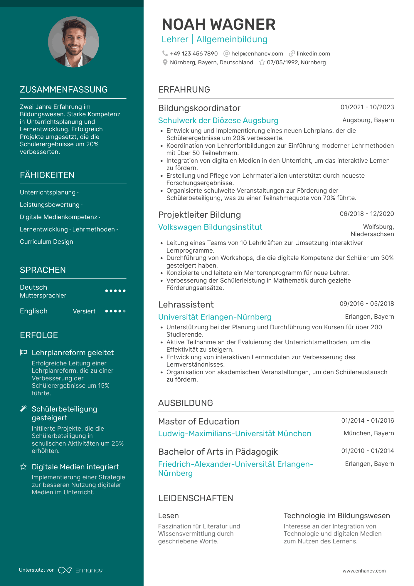 Lebenslauf als Lehrer ohne Berufserfahrung
