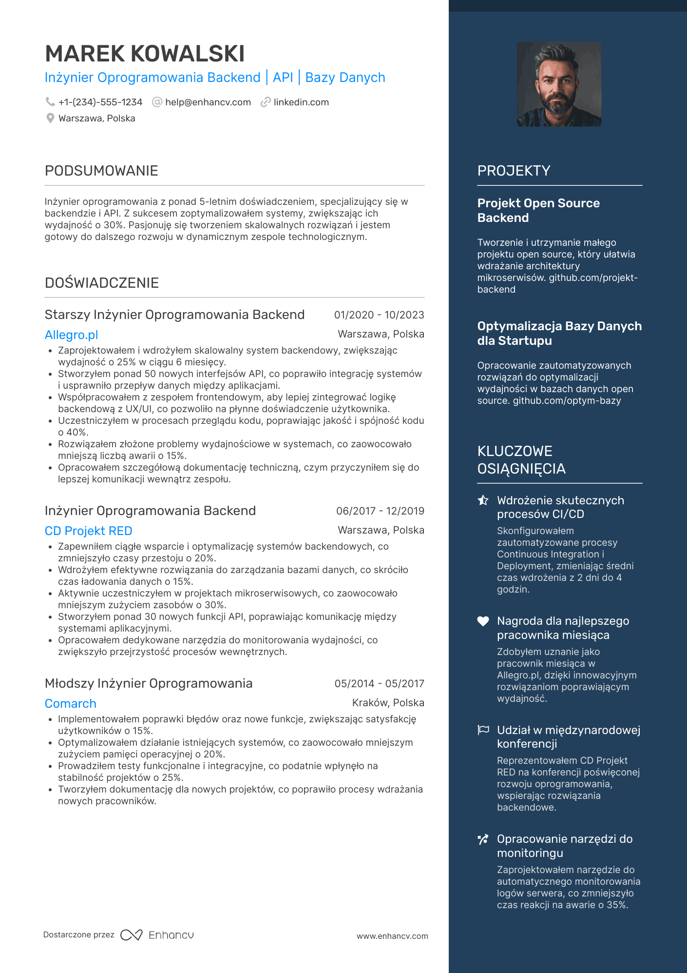 CV dla Backend Software Engineer