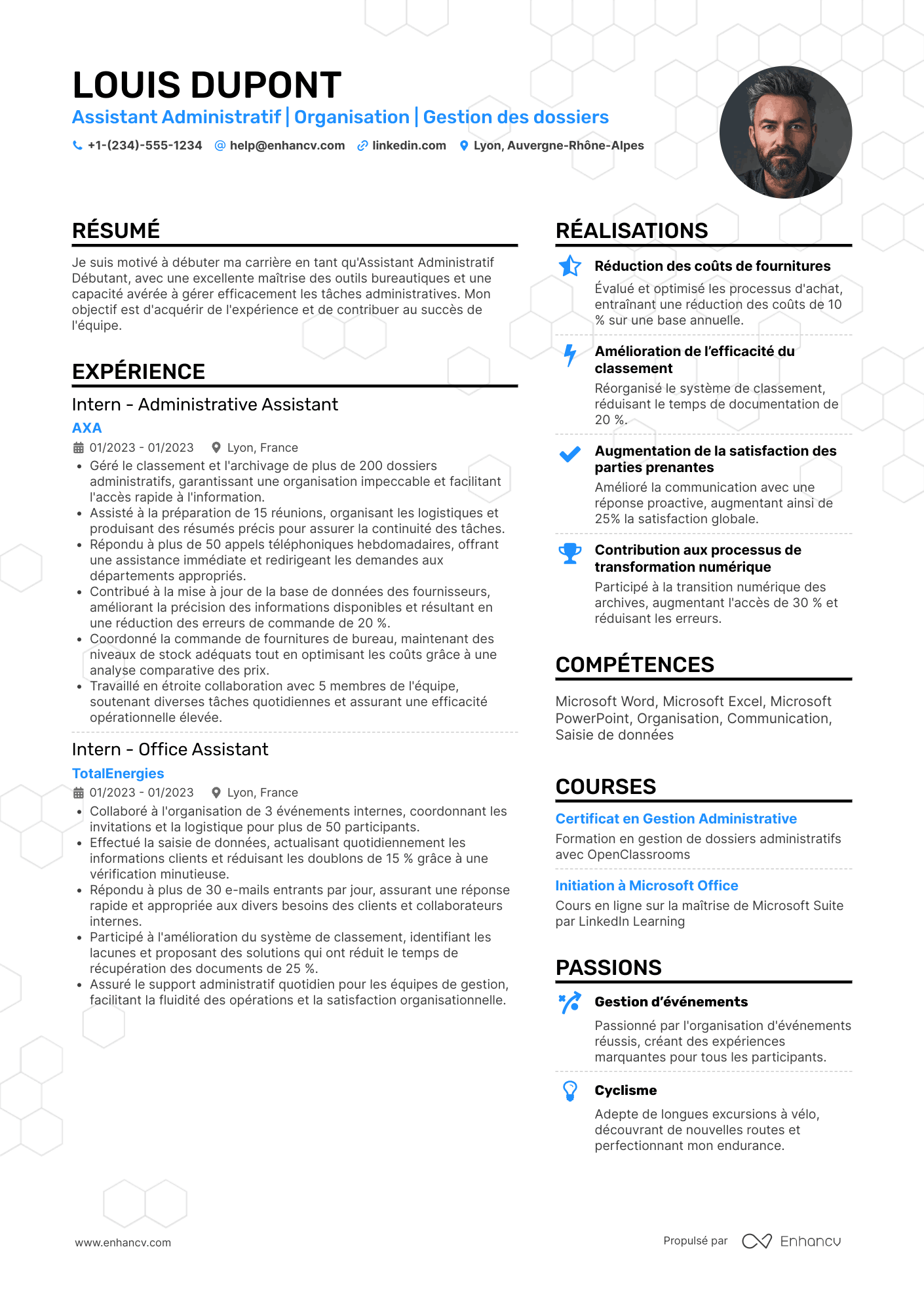 CV d’assistant administratif débutant