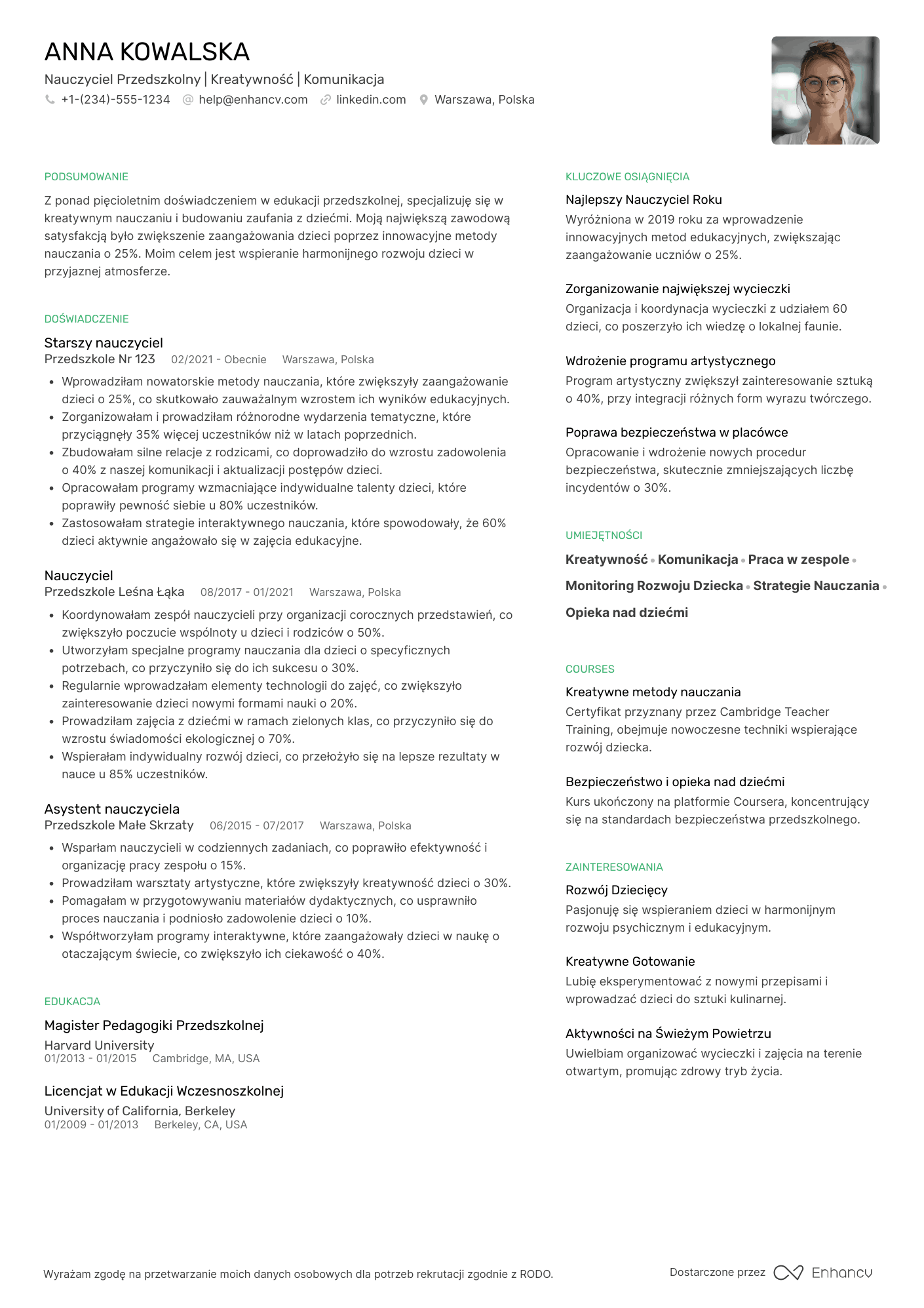 CV dla Nauczyciel w Przedszkolu
