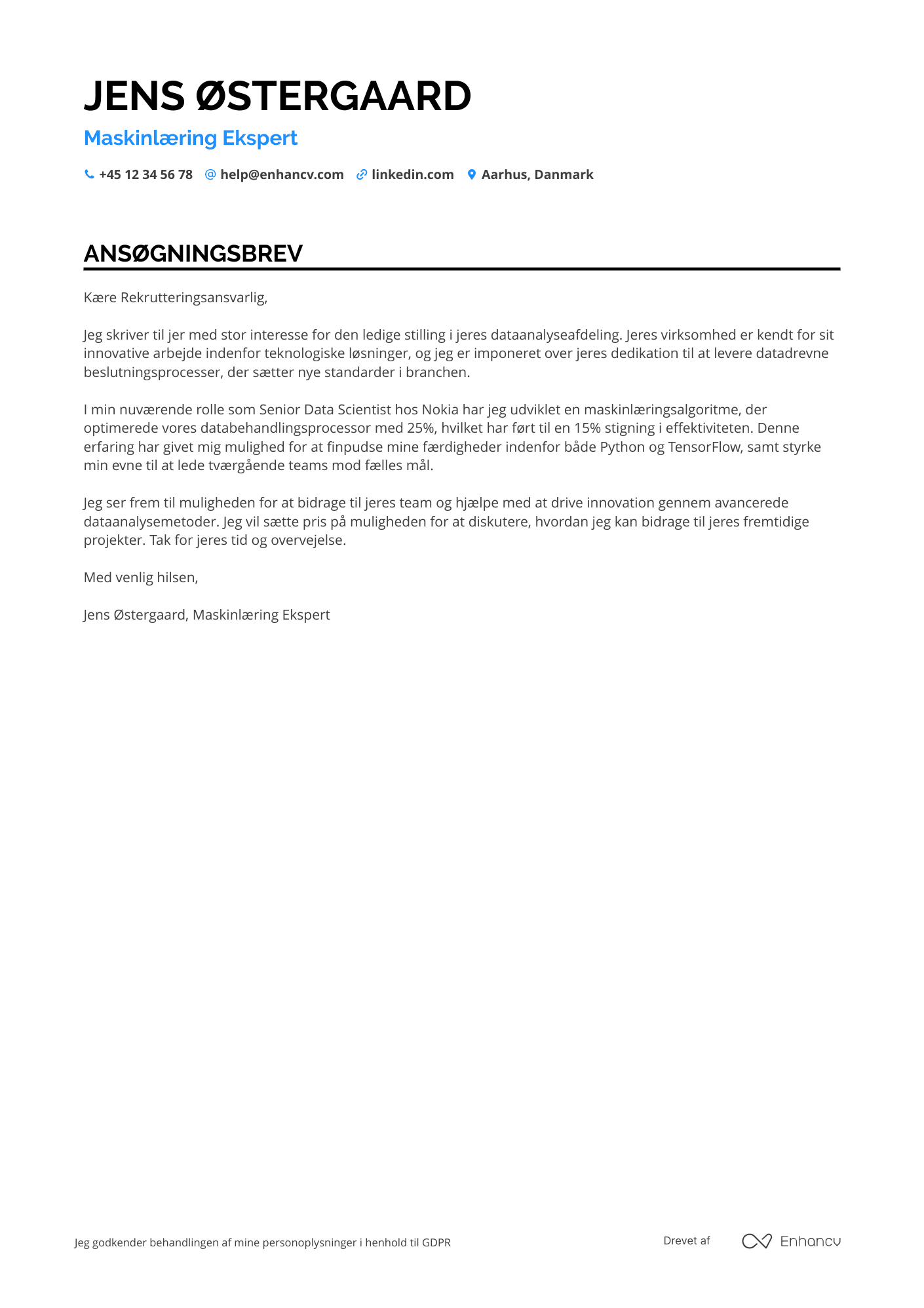Ansøgningsbrev til Machine Learning Data Scientist