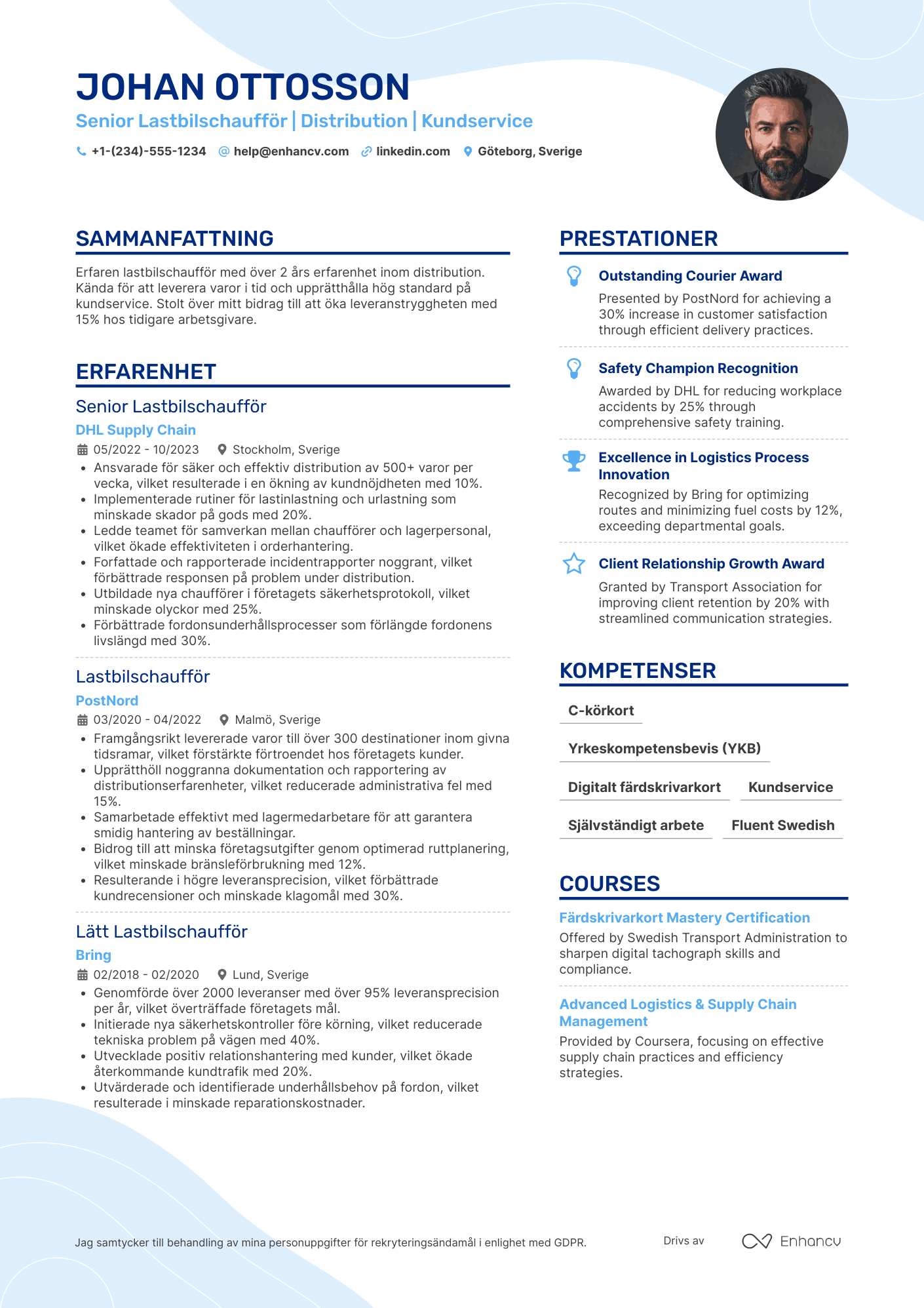 CV för Lastbilschaufför inom distribution