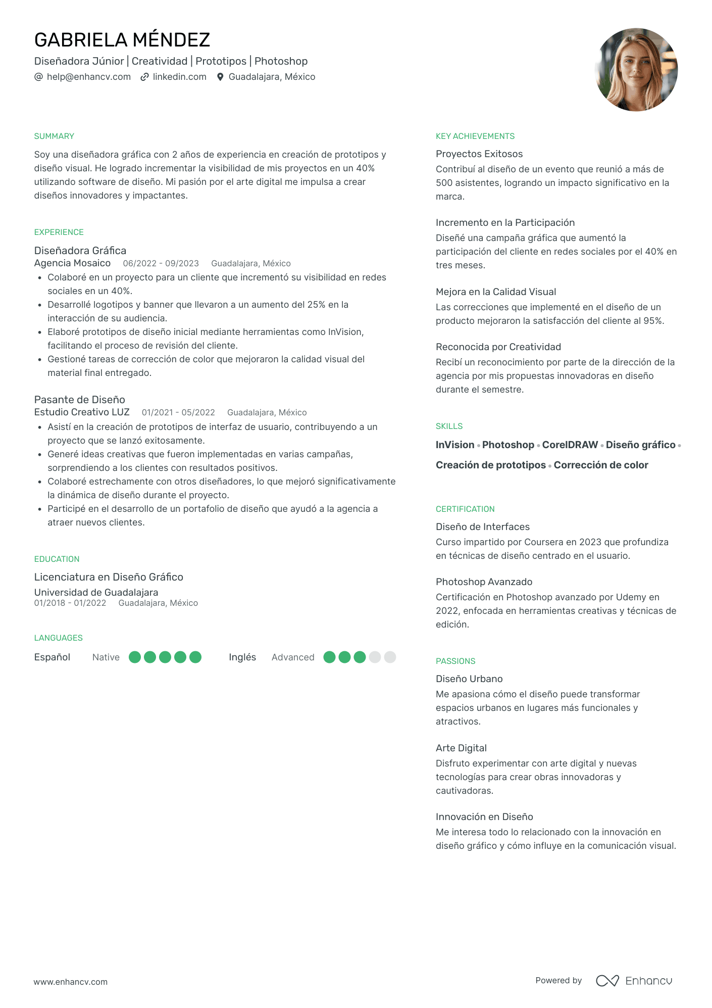 Diseñador Gráfico Junior Ejemplos de CV