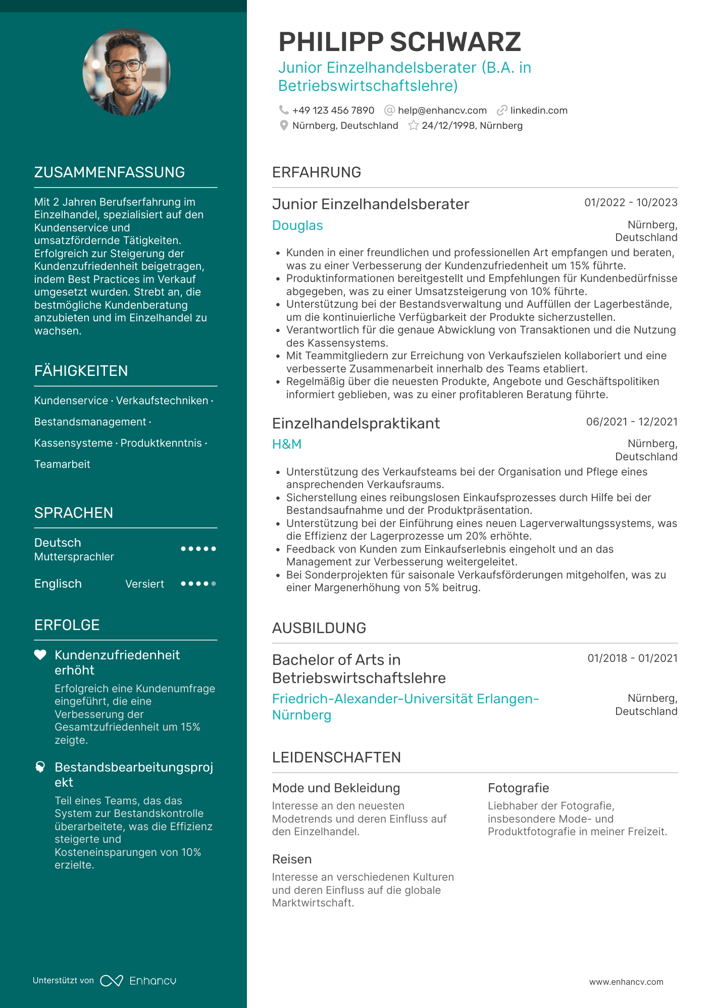 Lebenslauf als Junior Einzelhandelsberater