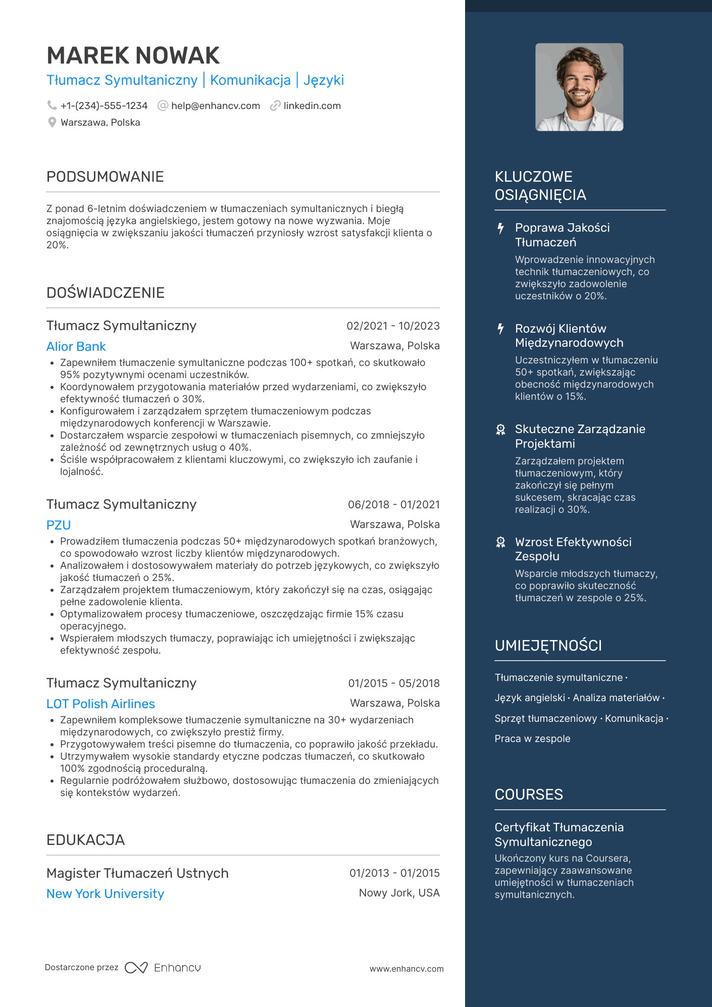 CV dla Tłumacz Symultaniczny