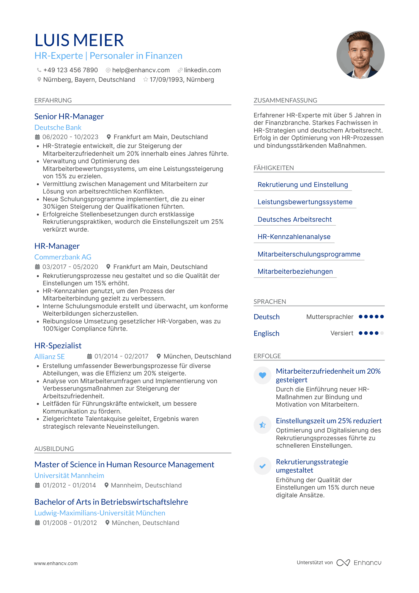 Lebenslauf in Personaler in der Finanzbranche