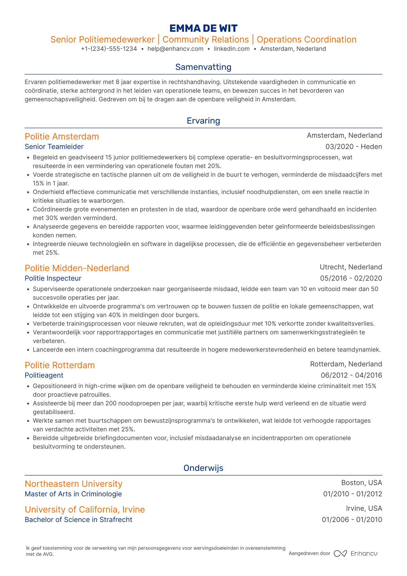 CV voor Senior Politiemedewerker