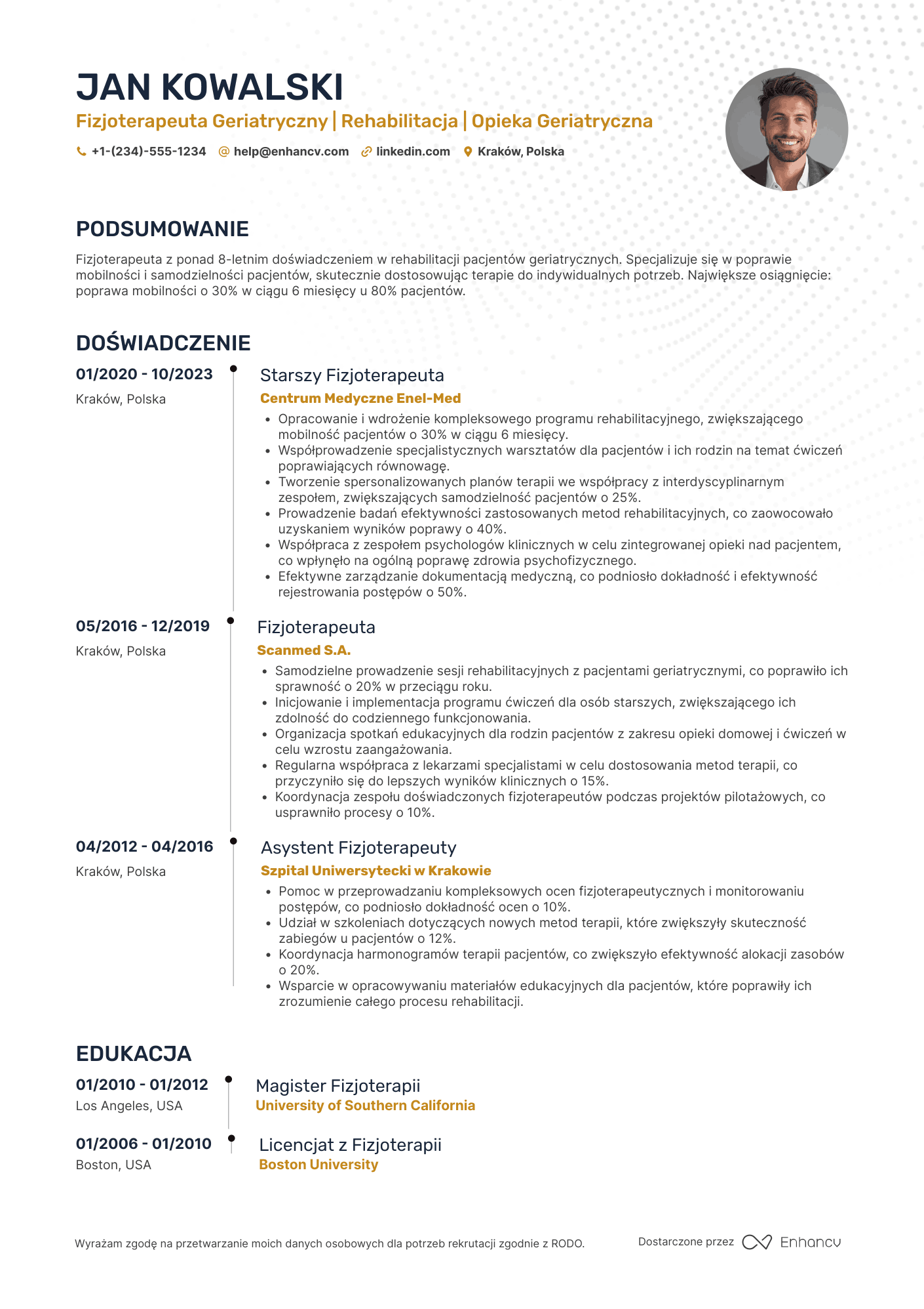CV dla Fizjoterapeuta Geriatryczny