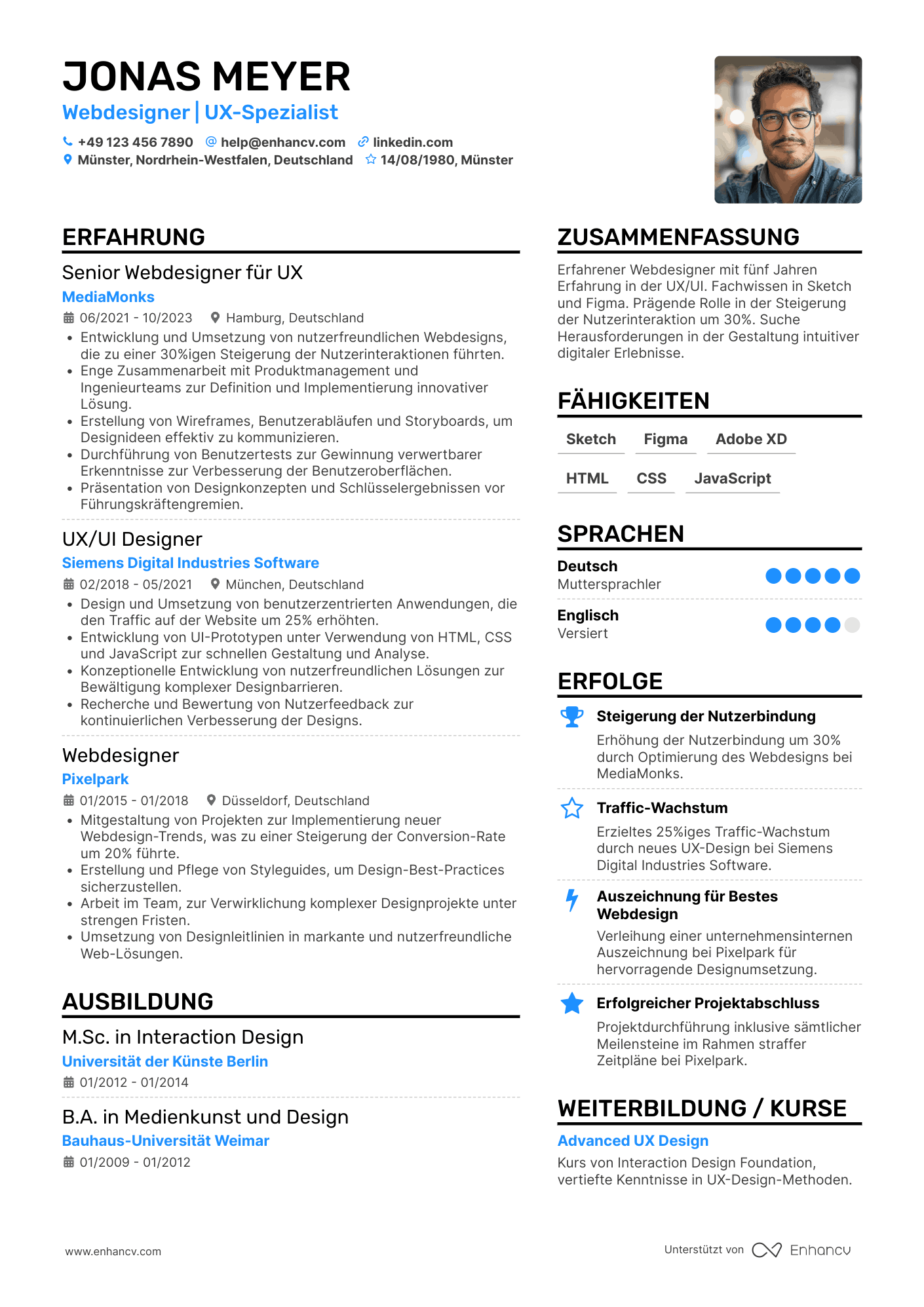 Lebenslauf als Webdesigner für User Experience