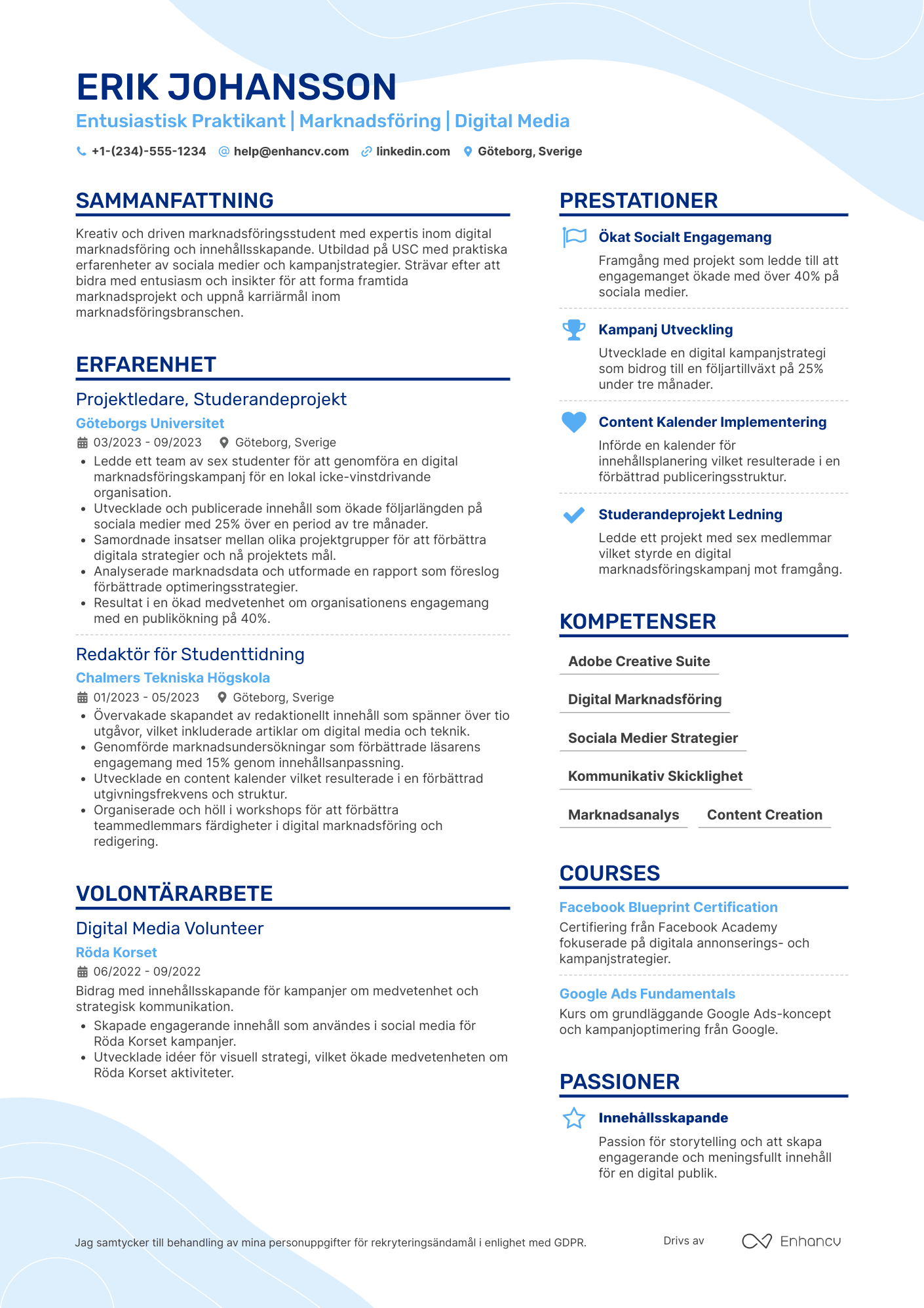 CV för Praktikant im Marketing