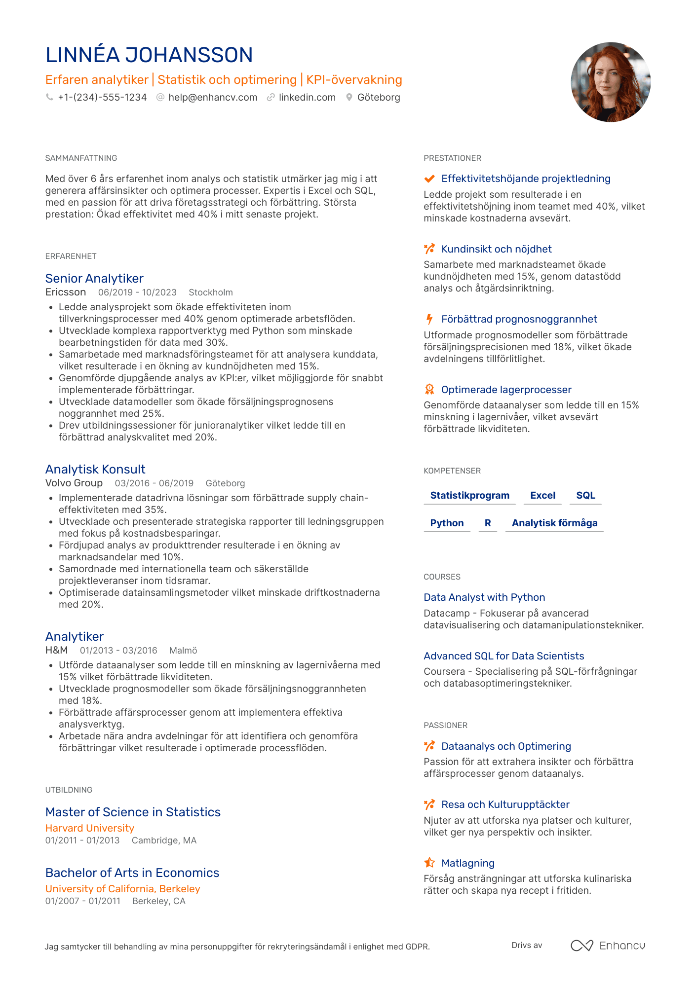 CV för Erfaren analytiker