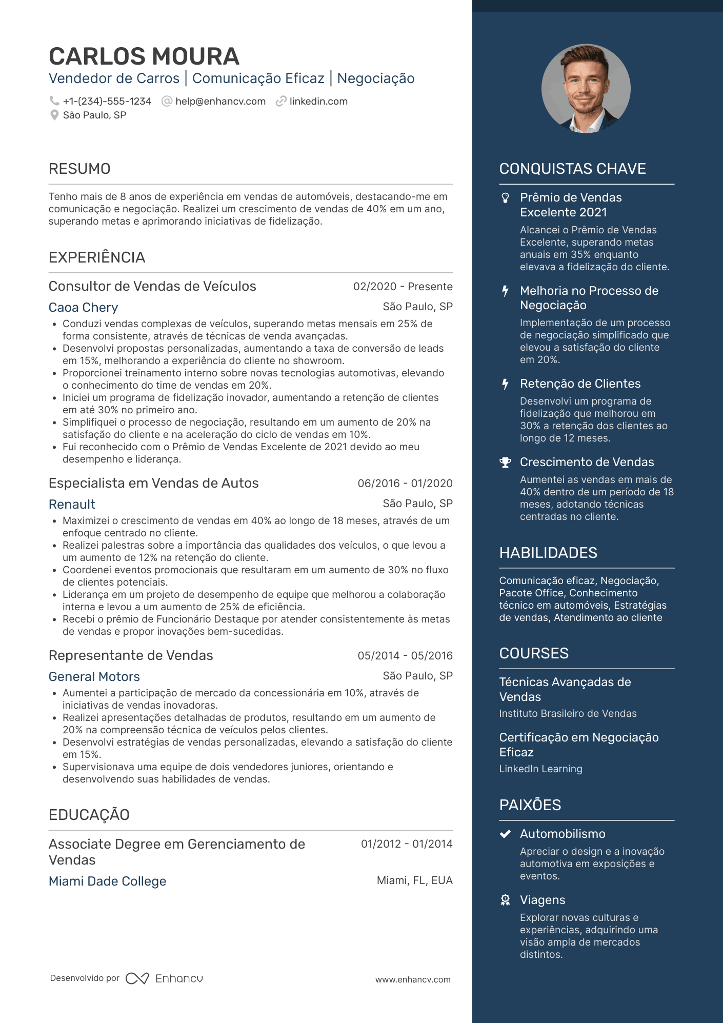 Currículo de vendedor de carros