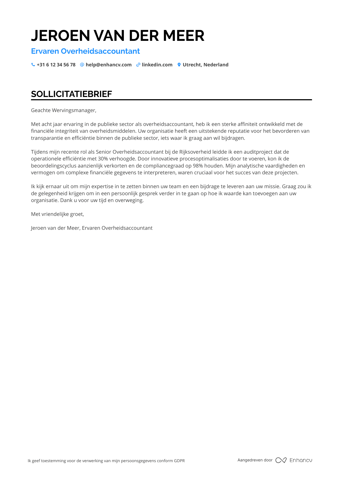 Sollicitatiebrief voor Overheidsaccountant