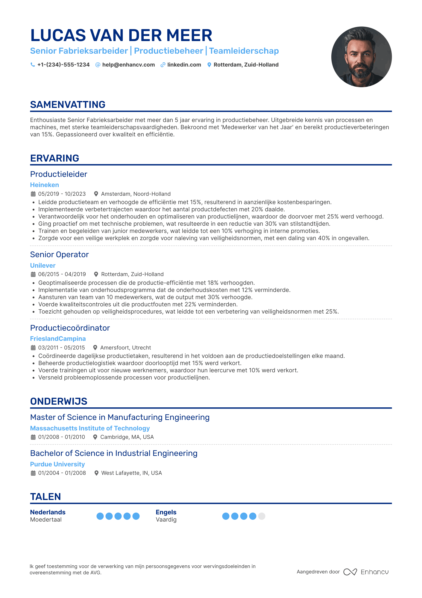CV voor Senior Fabrieksarbeider