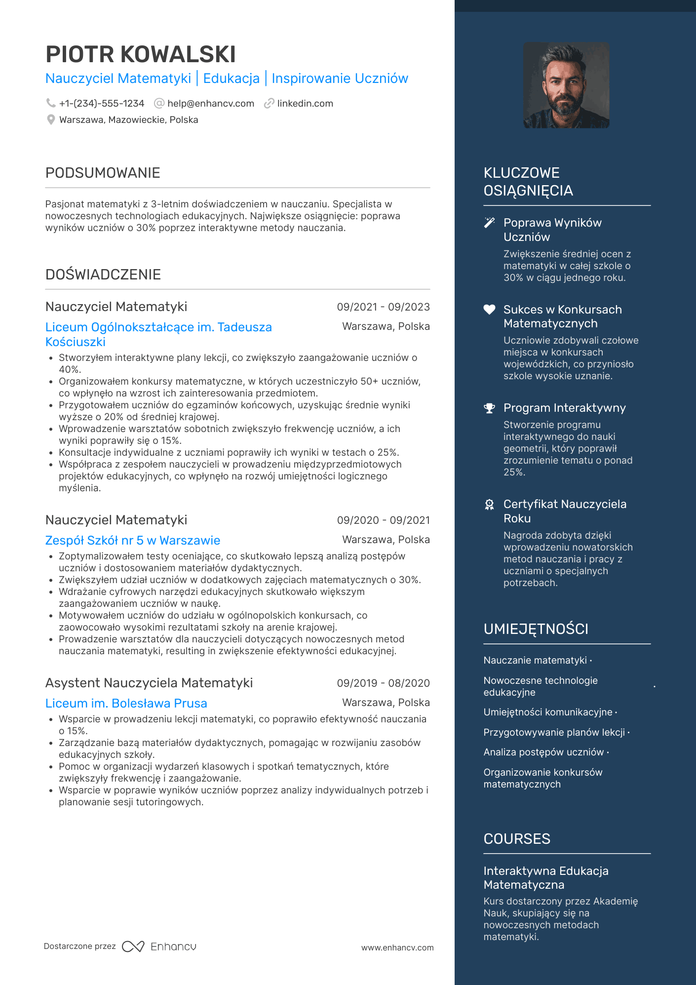 CV dla Nauczyciel Matematyki